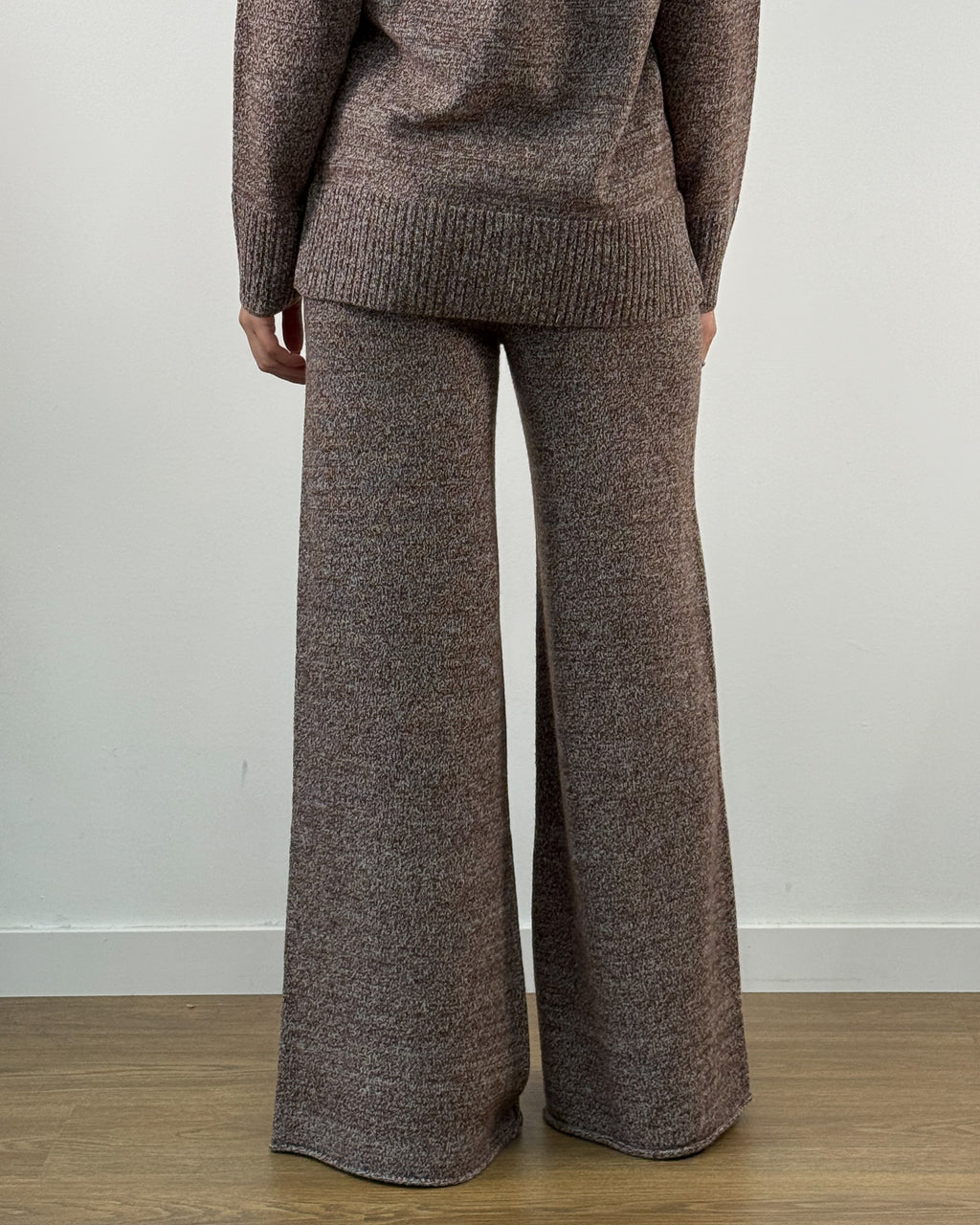Pantalone in Pura Lana Merino a Vita Alta - Marrone Melange
