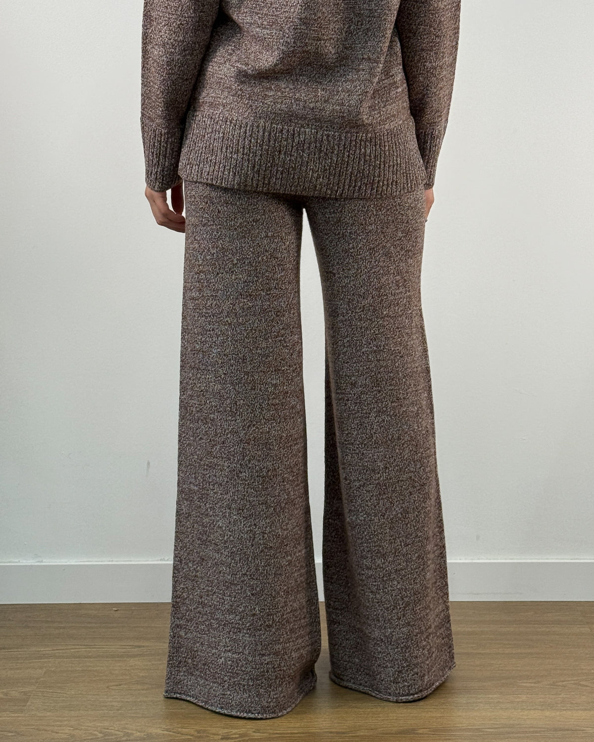 Pantalone in Pura Lana Merino a Vita Alta - Marrone Melange