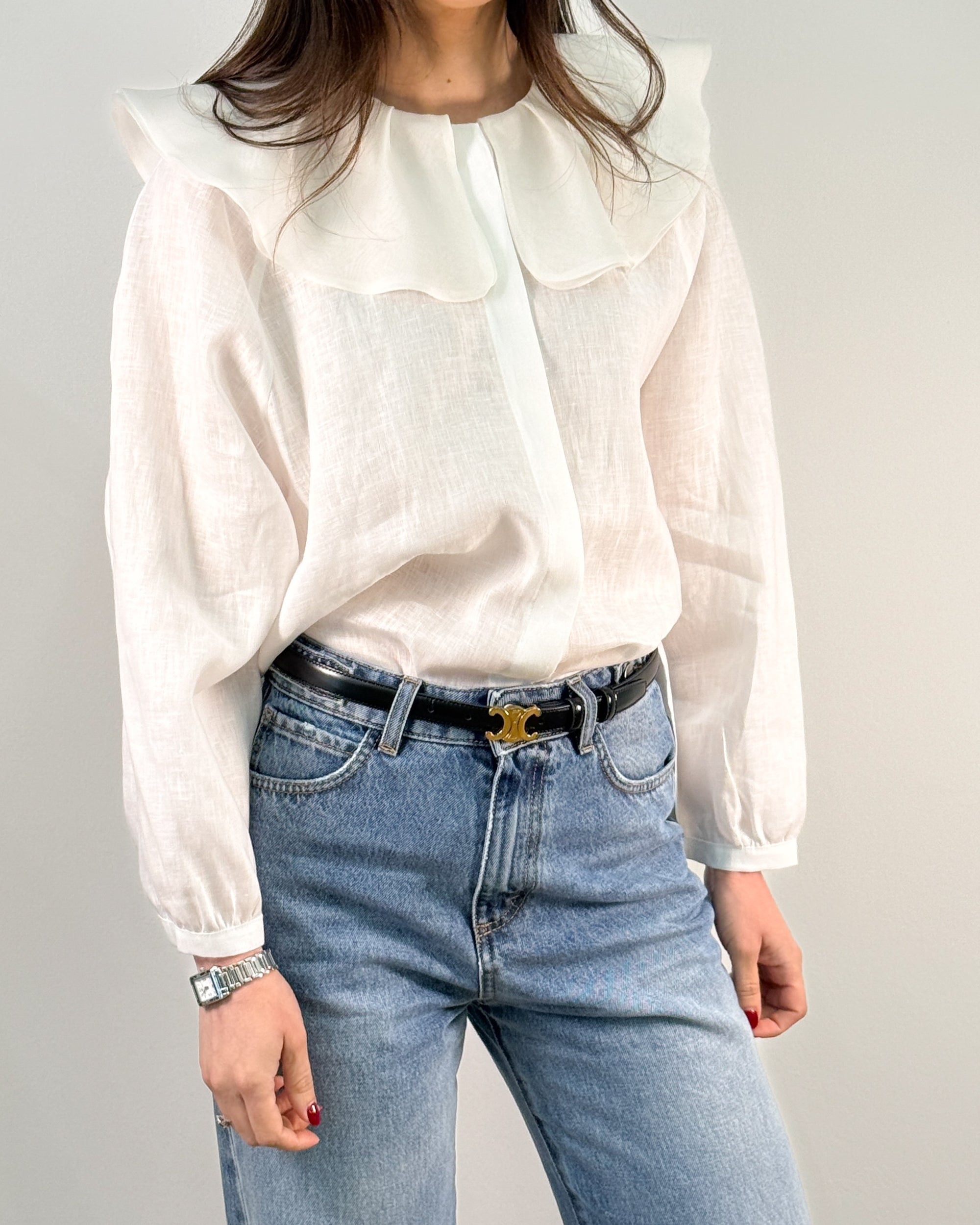 Camicia in Lino con Maxi Colletto a Petalo - Bianco | BEATRICE B.