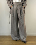 Pantalone Wide Leg in tessuto resca di Lana con Pinces - Marrone Dark Earth