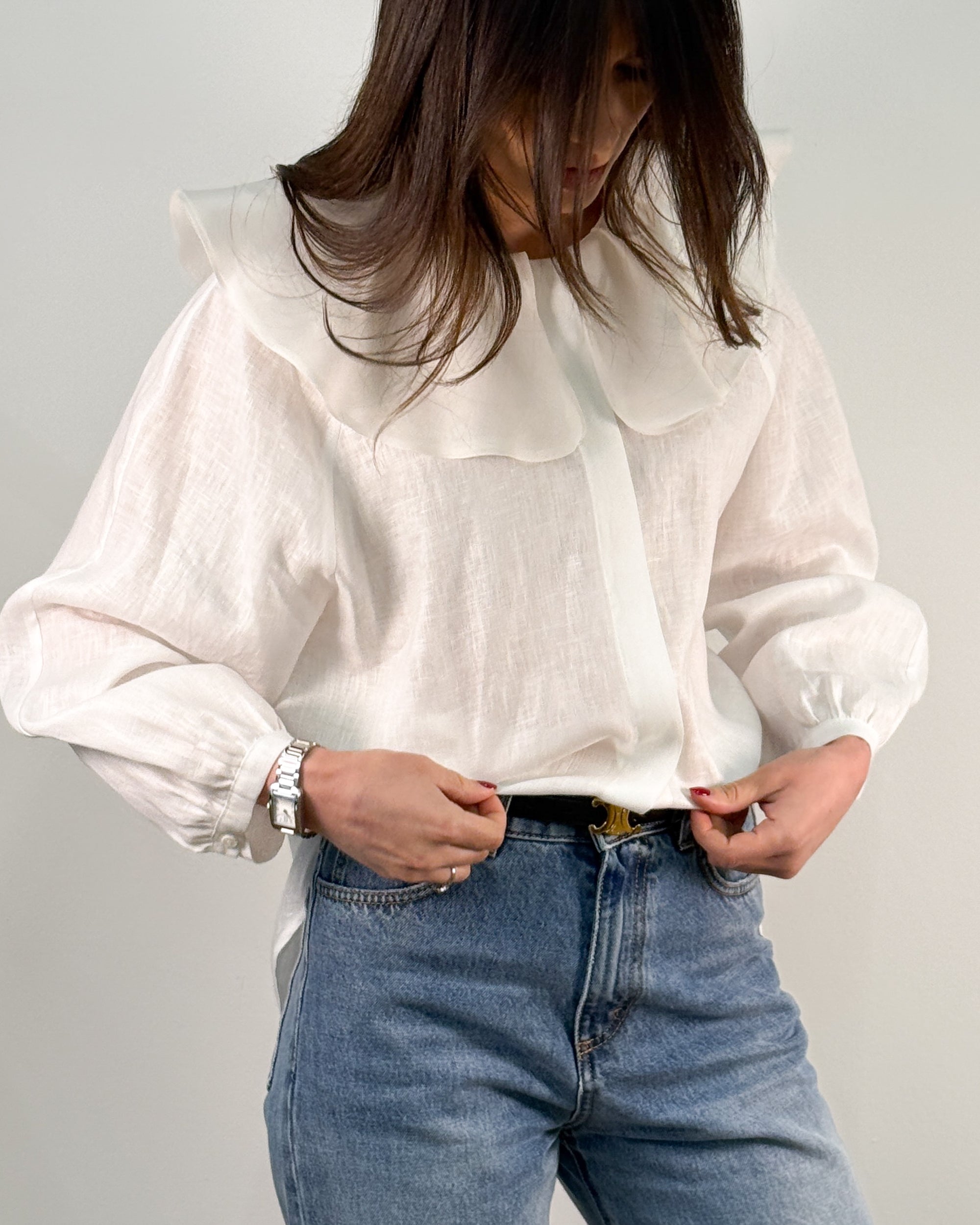 Camicia in Lino con Maxi Colletto a Petalo - Bianco | BEATRICE B.