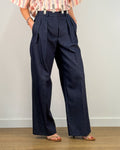 Pantalone Wide Leg in Denim con Pince - Blu Navy