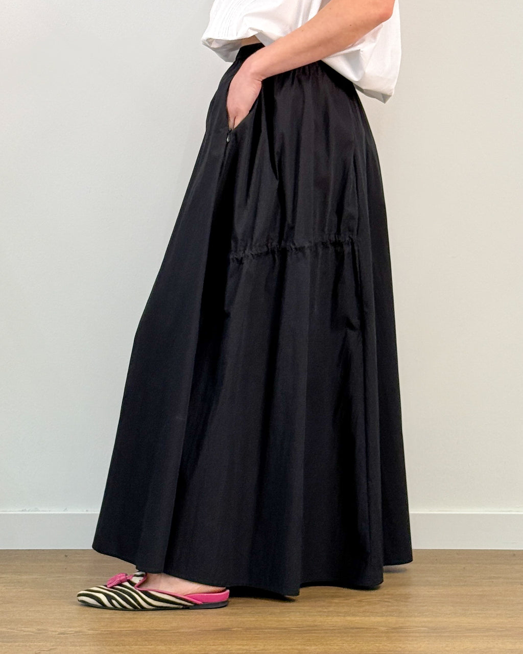 Gonna Lunga con Elastico in Vita e Coulisse - Nero | ISABELLE BLANCHE PARIS