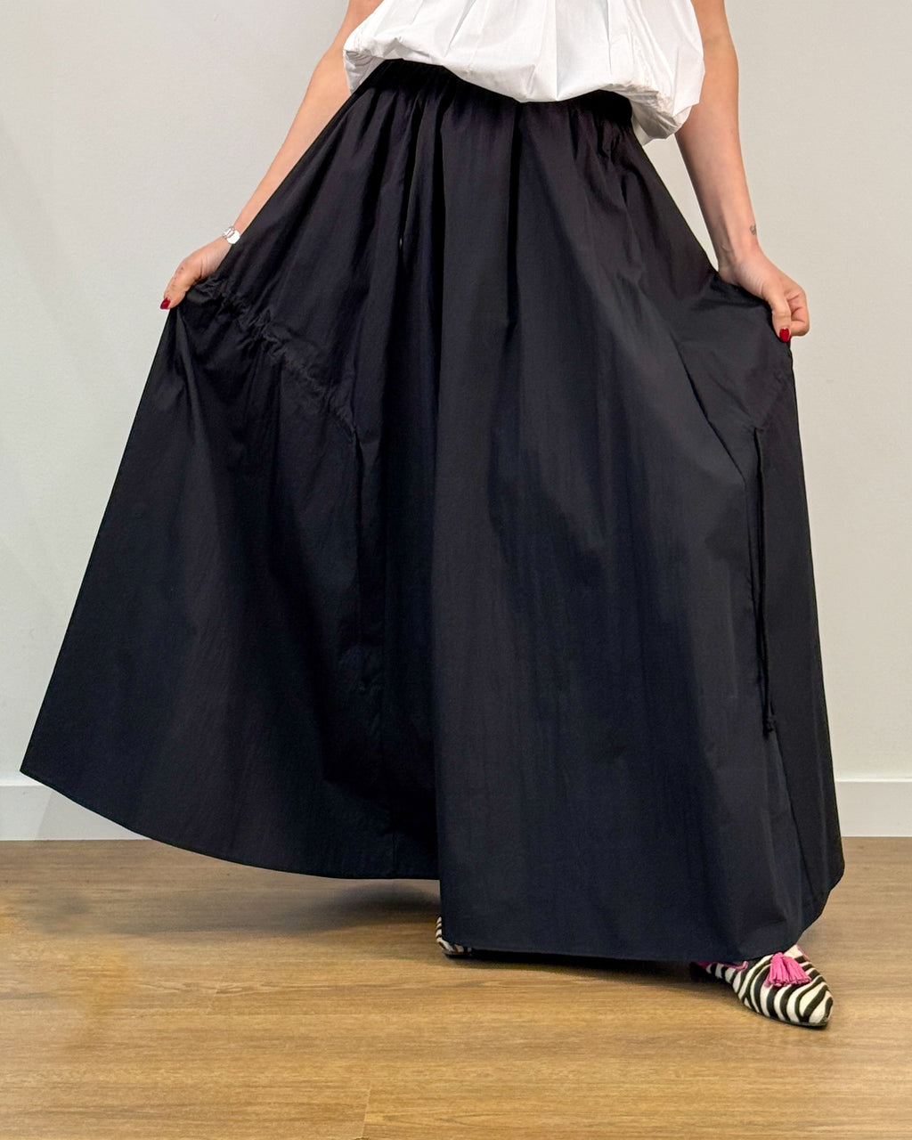 Gonna Lunga con Elastico in Vita e Coulisse - Nero | ISABELLE BLANCHE PARIS