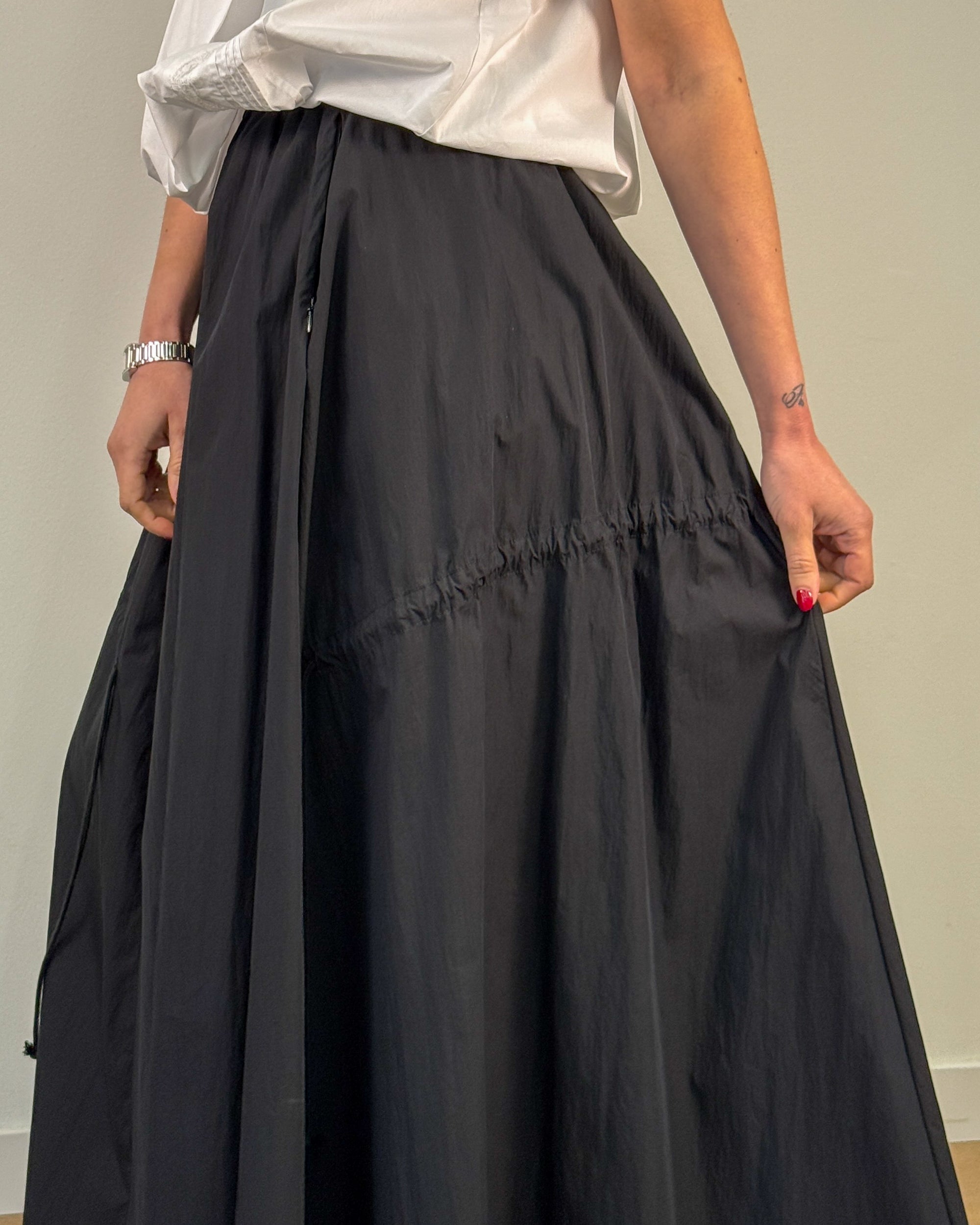 Gonna Lunga con Elastico in Vita e Coulisse - Nero | ISABELLE BLANCHE PARIS