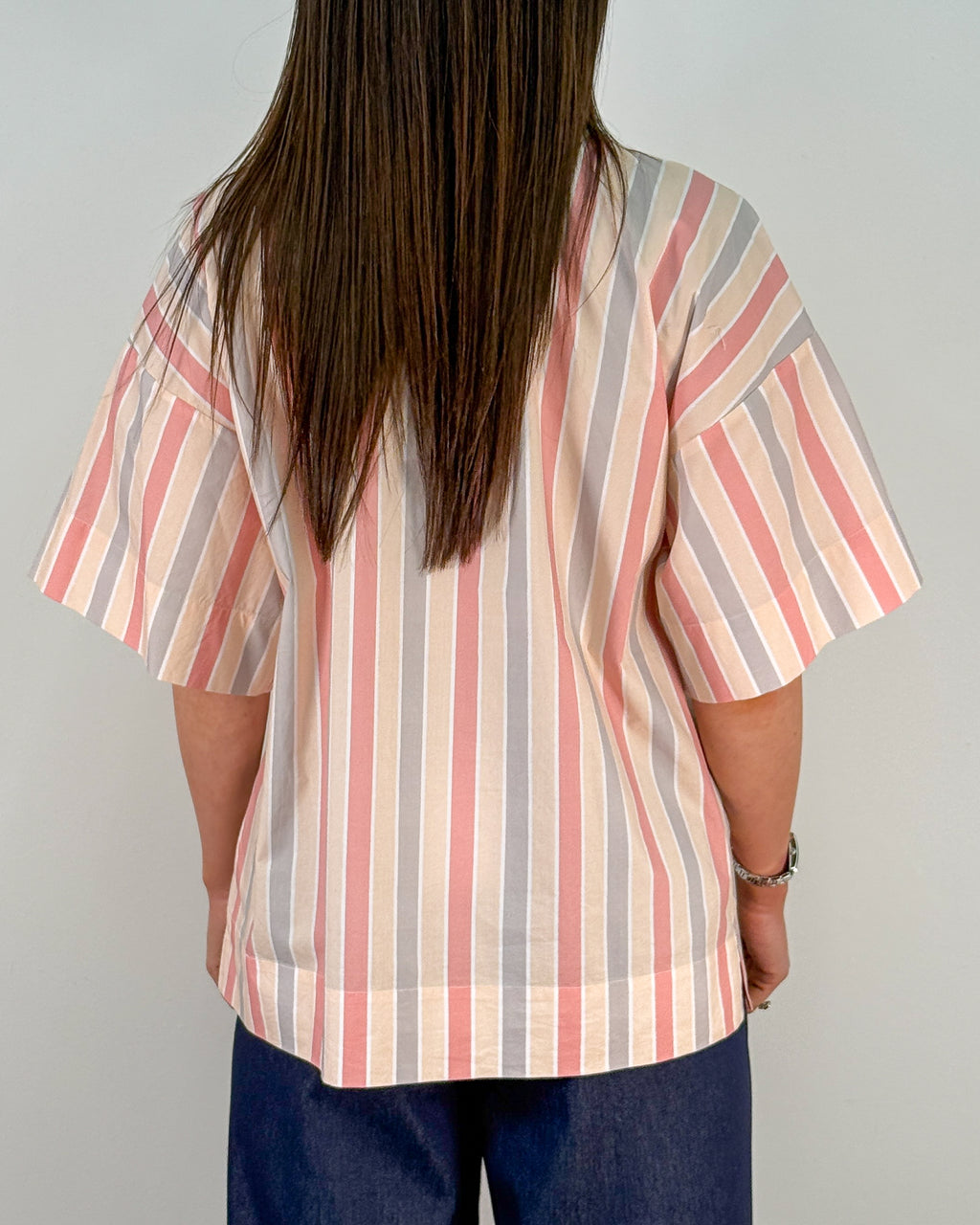 Camicia a Righe con Perline Tubetto e Manica a Kimono - Rosa Pesca | MEIMEIJ