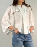Camicia in Lino con Inserti in Pizzo e Manica a Palloncino - Bianco | BEATRICE B