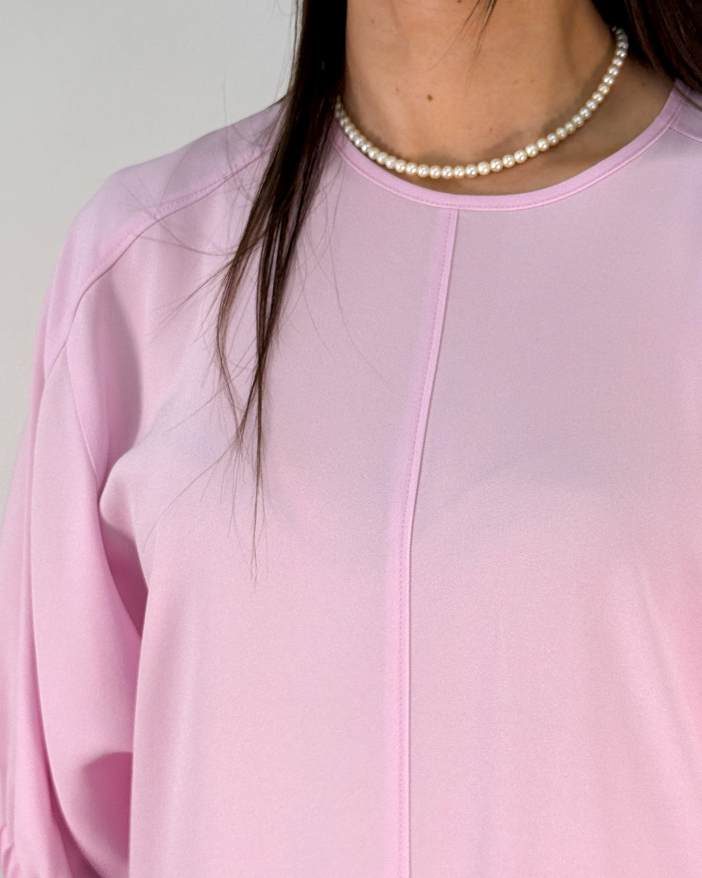 Abito Midi Misto Viscosa con Manica a Palloncino e Cintura - Rosa | BEATRICE .B