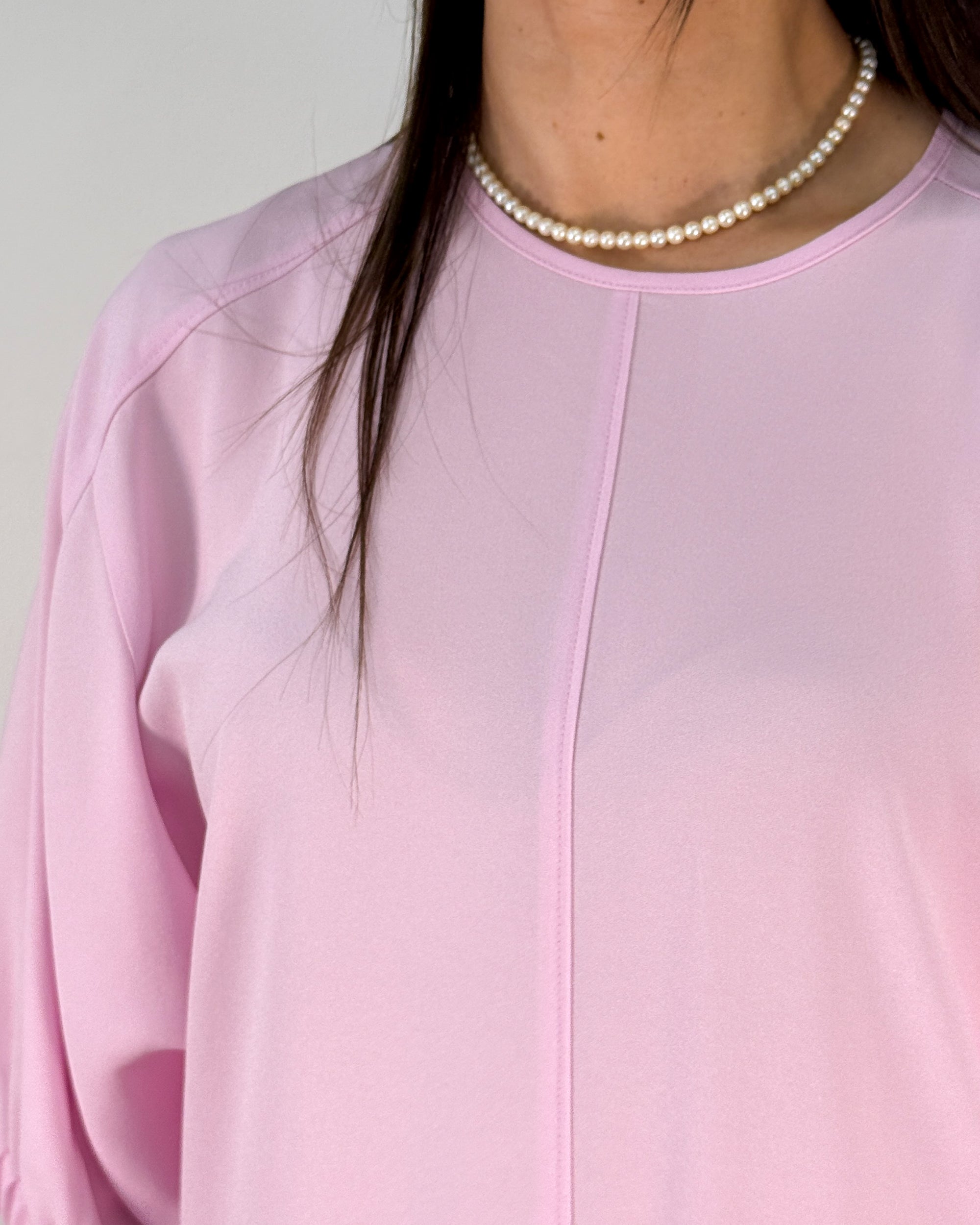 Abito Midi Misto Viscosa con Manica a Palloncino e Cintura - Rosa | BEATRICE .B