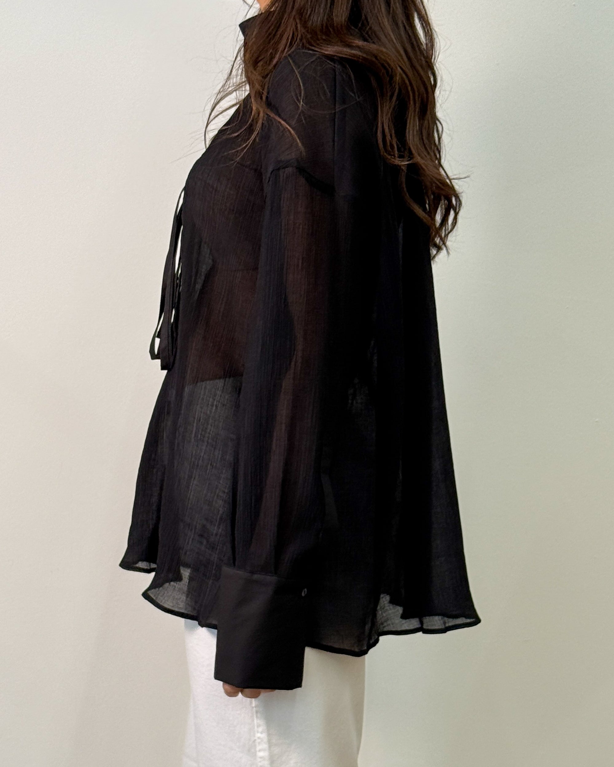 Camicia in Lyocell Semi-Trasparente con Laccetto - Nero | RAME