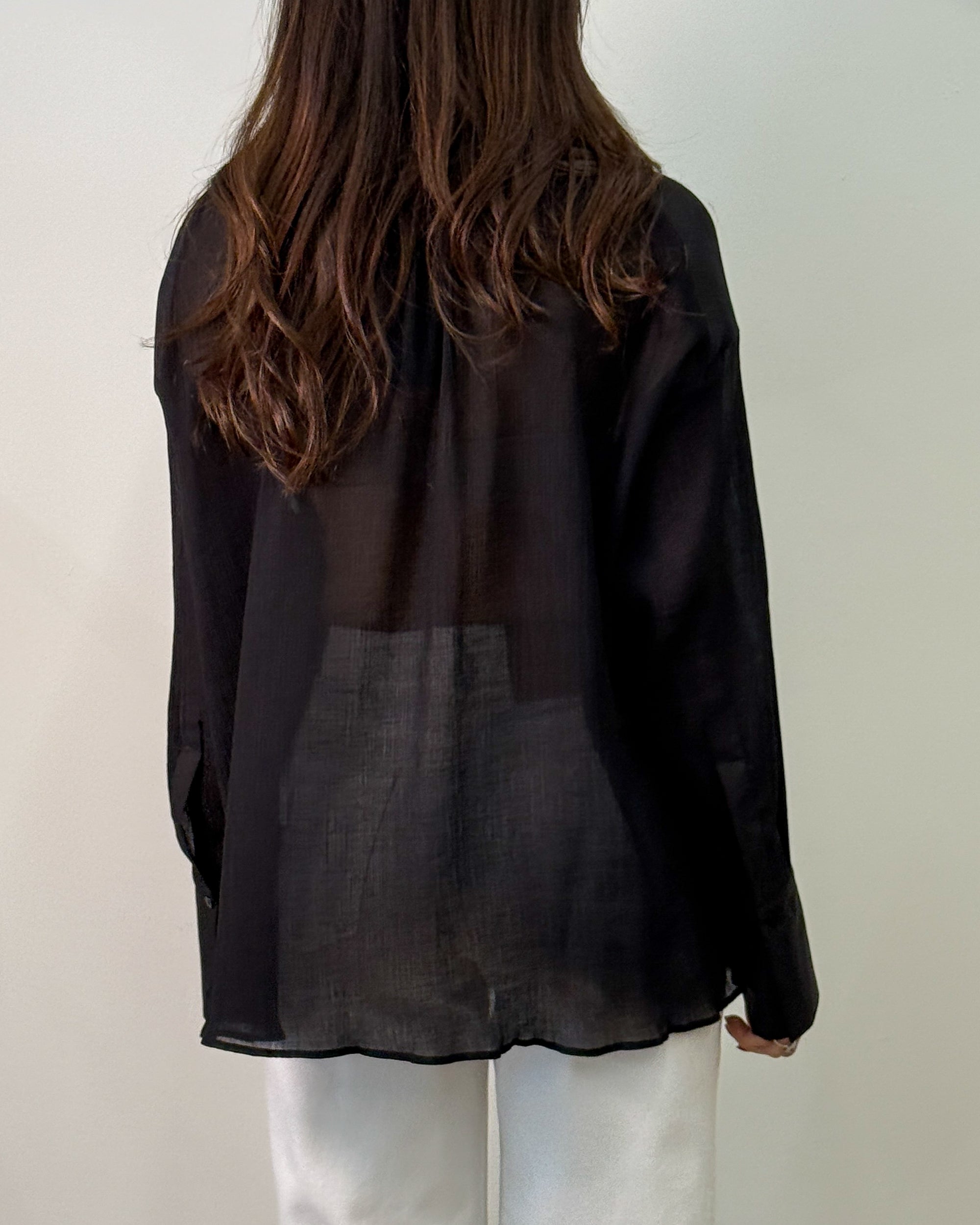 Camicia in Lyocell Semi-Trasparente con Laccetto - Nero | RAME
