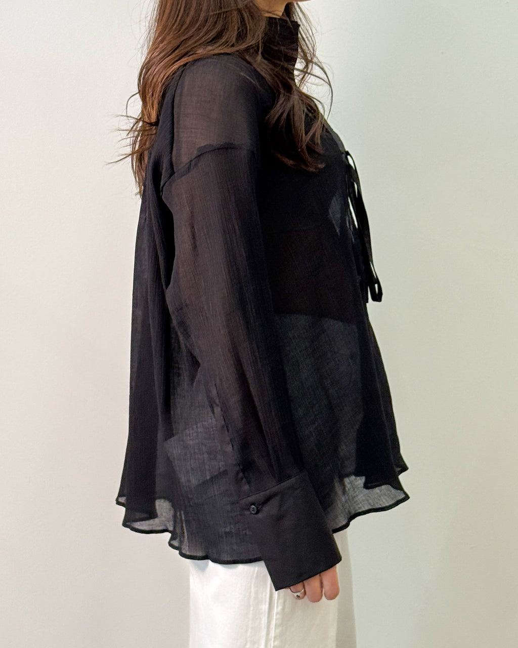 Camicia in Lyocell Semi-Trasparente con Laccetto - Nero | RAME