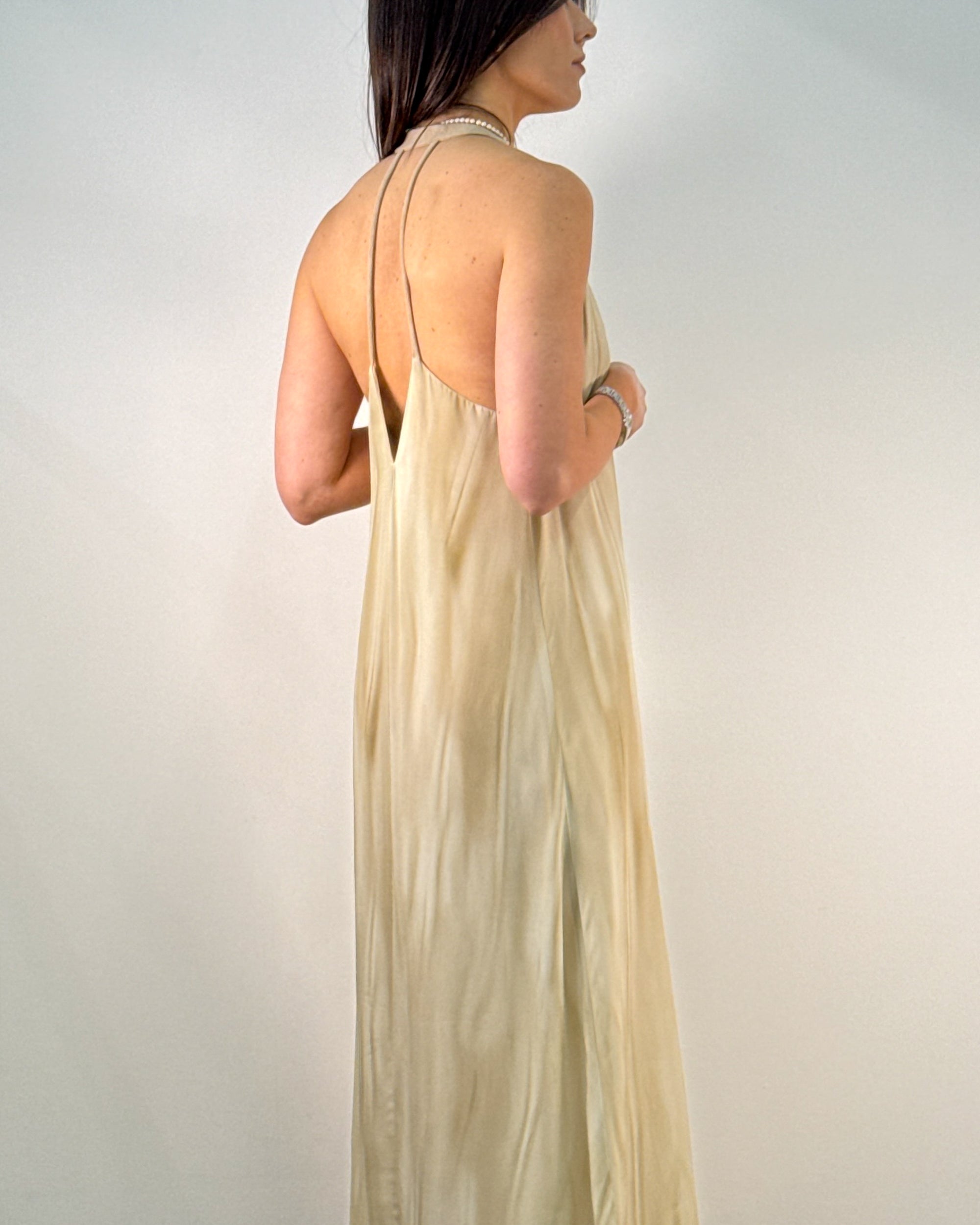 Abito Lungo Halter con Schiena Aperta - Champagne / Oro | RAME