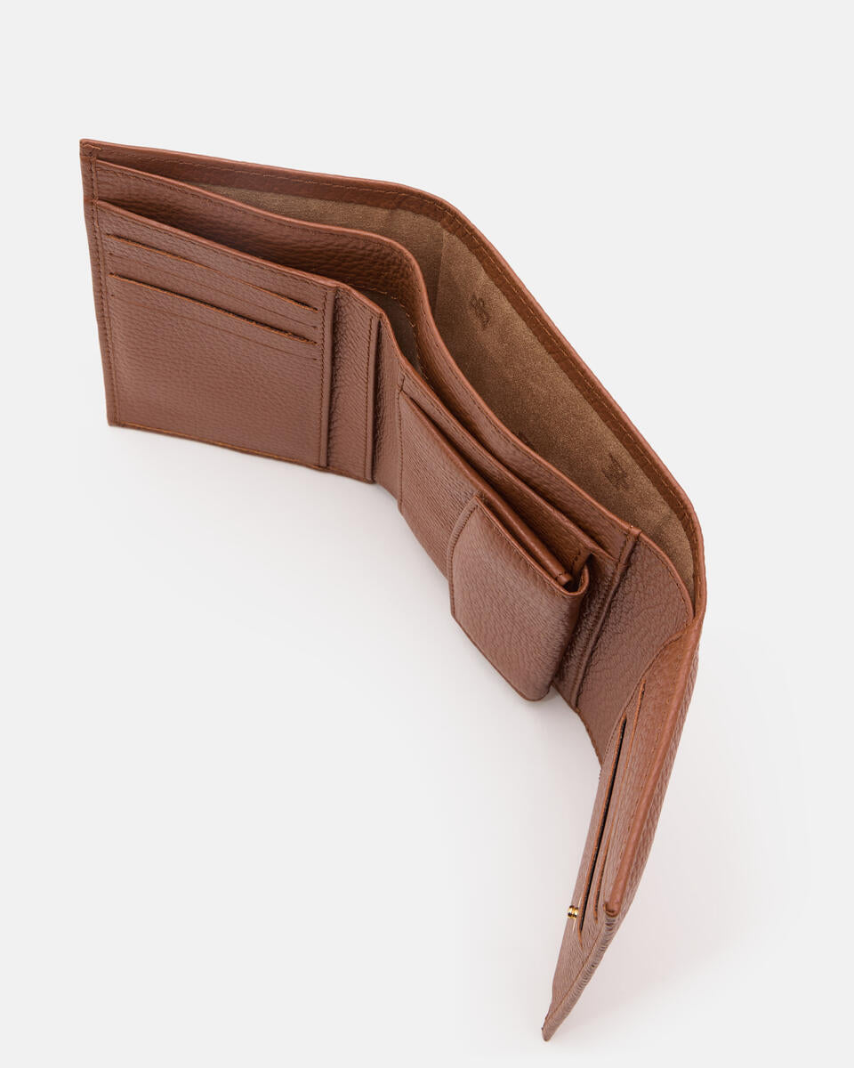 Portafoglio Velvet Bifold in Pelle Pieno Fiore - Caramel - Gold Boutique