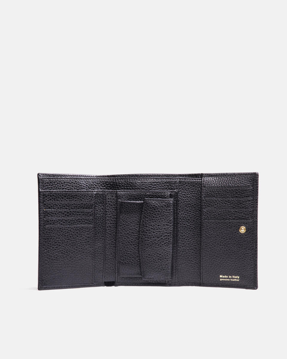 Portafoglio Velvet Bifold in Pelle Pieno Fiore - Nero - Gold Boutique