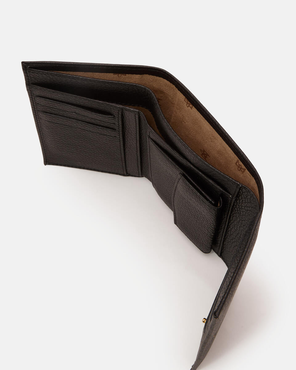 Portafoglio Velvet Bifold in Pelle Pieno Fiore - Nero - Gold Boutique