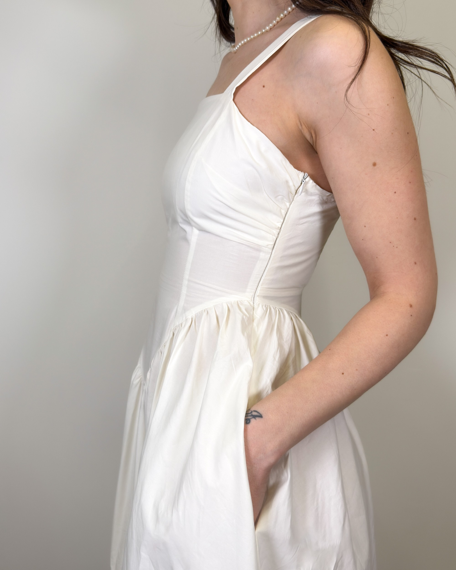 Abito Lungo in Puro Cotone con Corpetto - Bianco