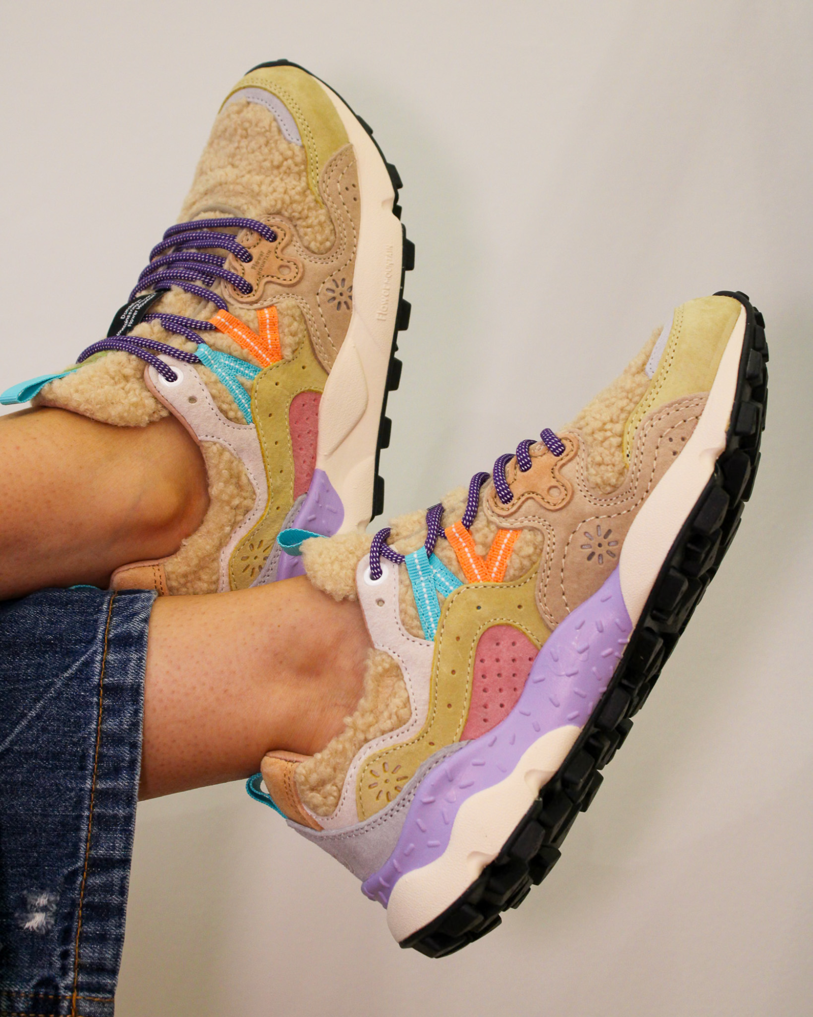 Sneakers Yamano 3 Woman in Teddy e Suede Beige - Flower Mountain - Gold Boutique