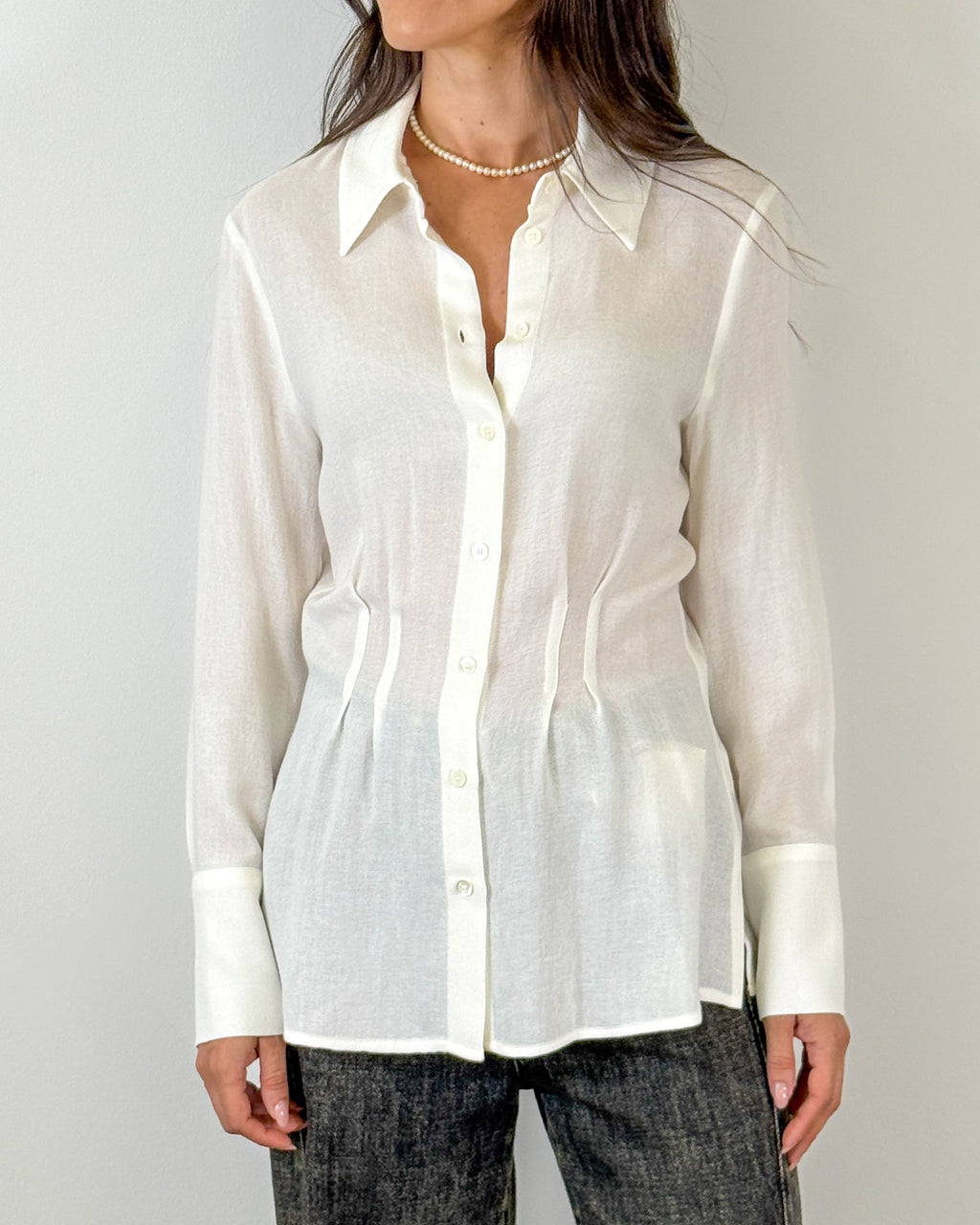 Camicia Sfiancata con Pinces in Viscosa e Lana - Bianco Panna | HANAMI D'OR