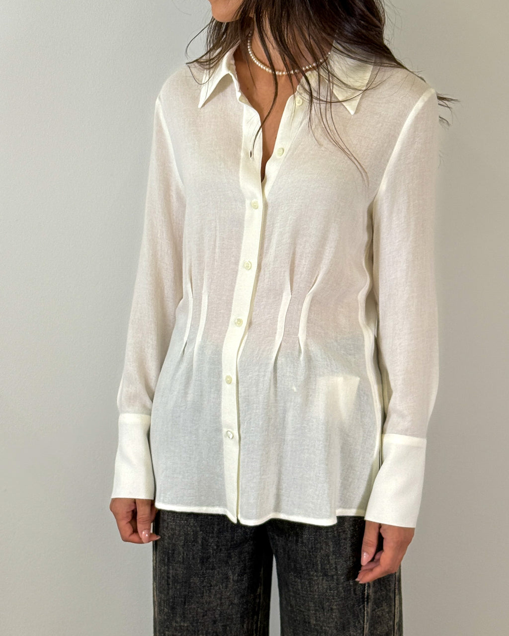 Camicia Sfiancata con Pinces in Viscosa e Lana - Bianco Panna | HANAMI D'OR
