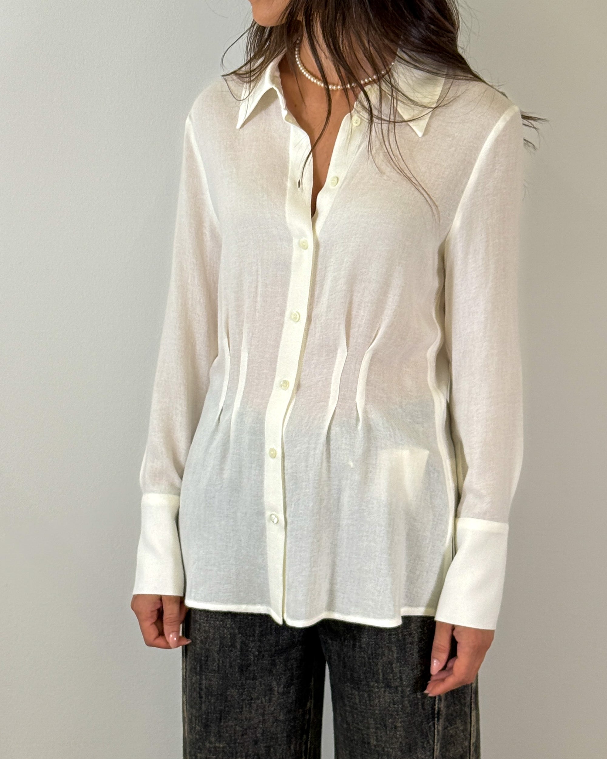 Camicia Sfiancata con Pinces in Viscosa e Lana - Bianco Panna | HANAMI D'OR