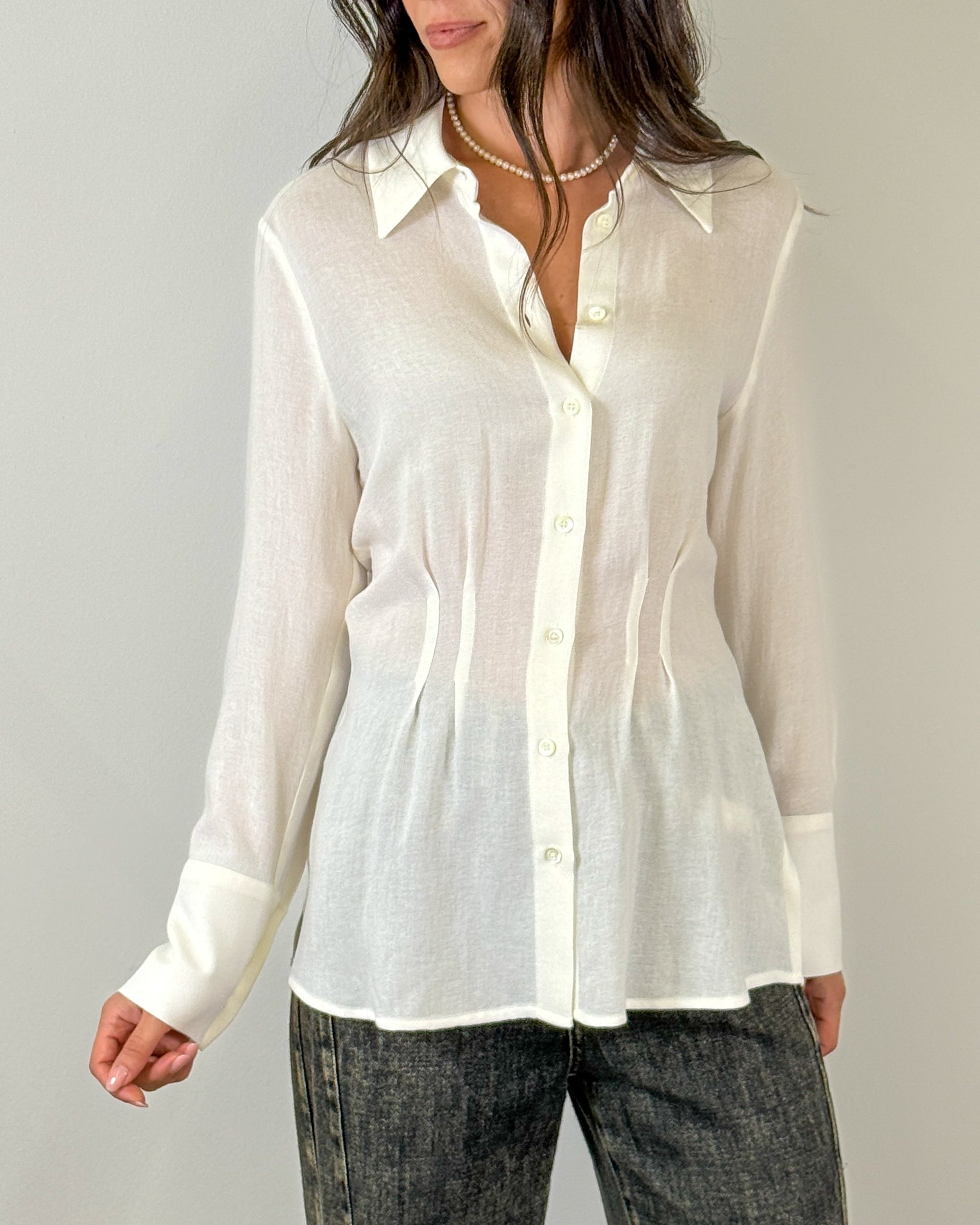 Camicia Sfiancata con Pinces in Viscosa e Lana - Bianco Panna | HANAMI D'OR