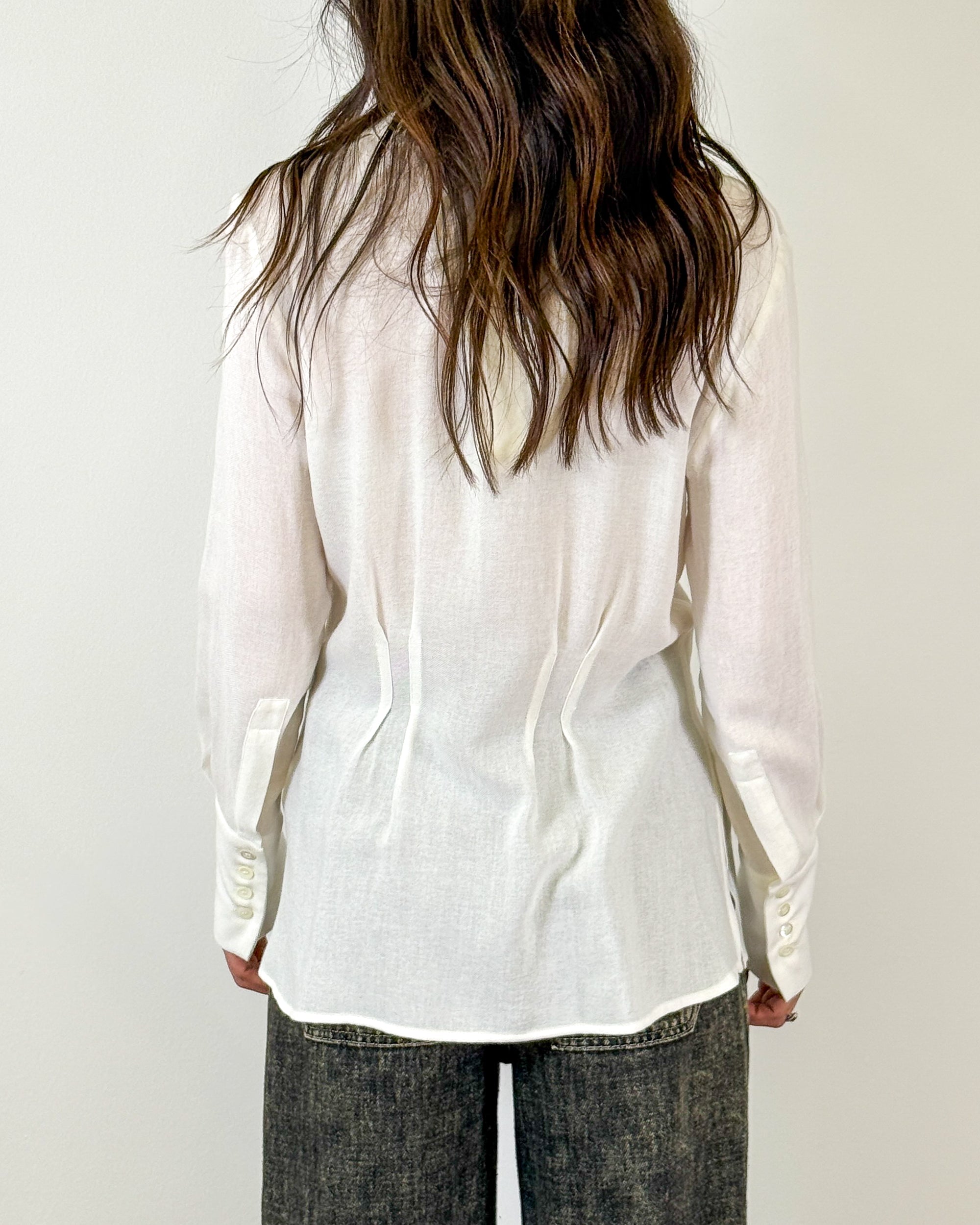 Camicia Sfiancata con Pinces in Viscosa e Lana - Bianco Panna | HANAMI D'OR