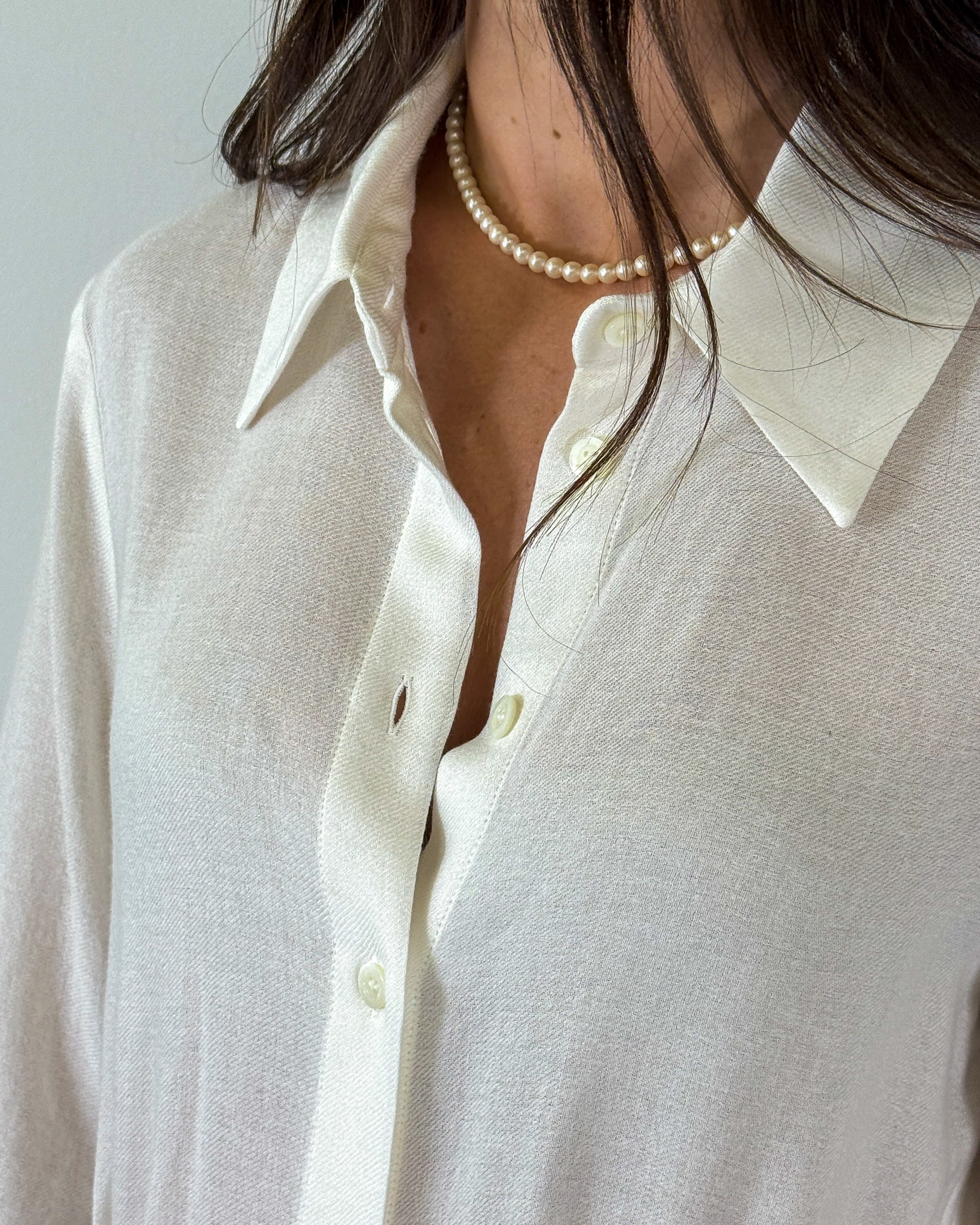 Camicia Sfiancata con Pinces in Viscosa e Lana - Bianco Panna | HANAMI D'OR