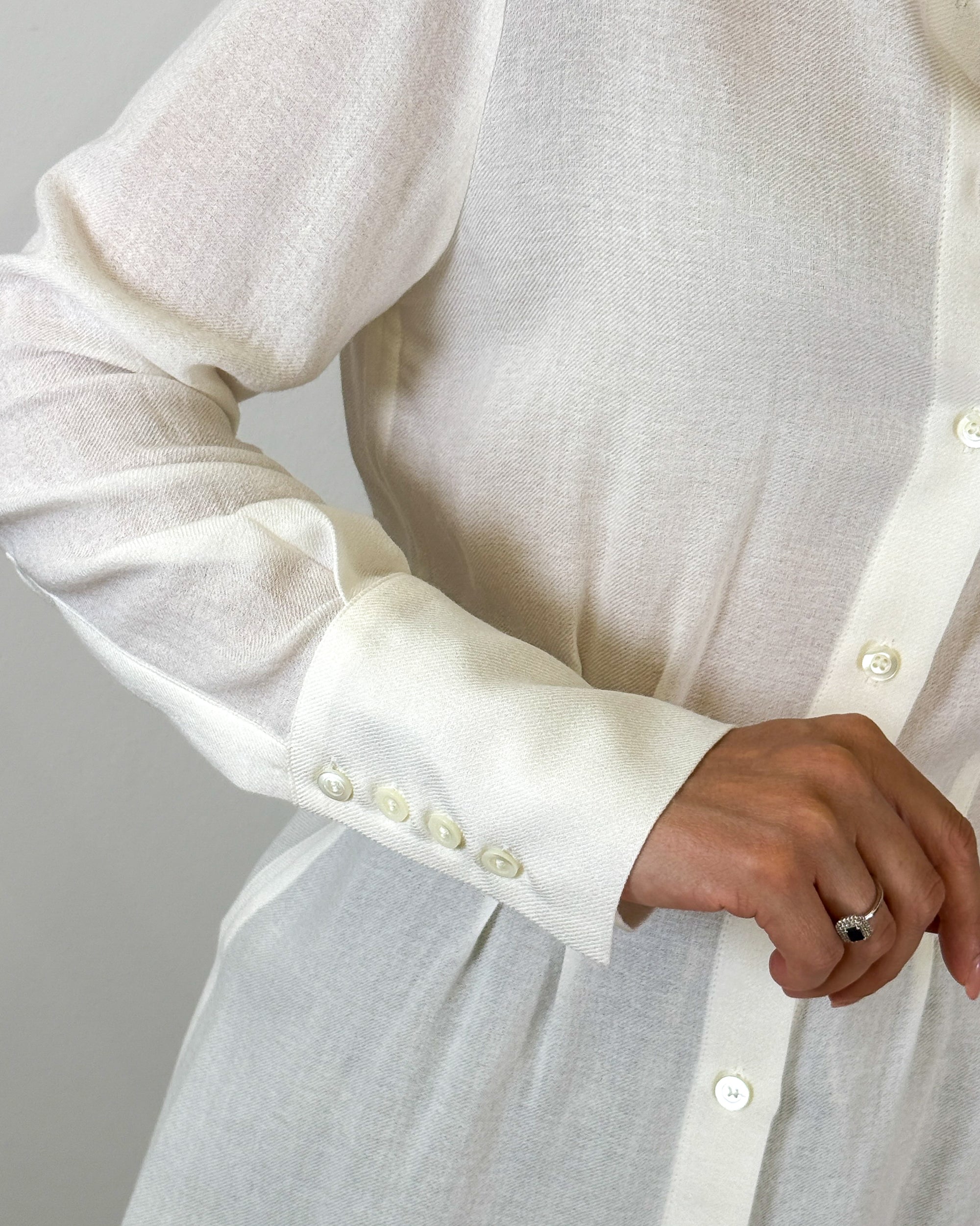 Camicia Sfiancata con Pinces in Viscosa e Lana - Bianco Panna | HANAMI D'OR