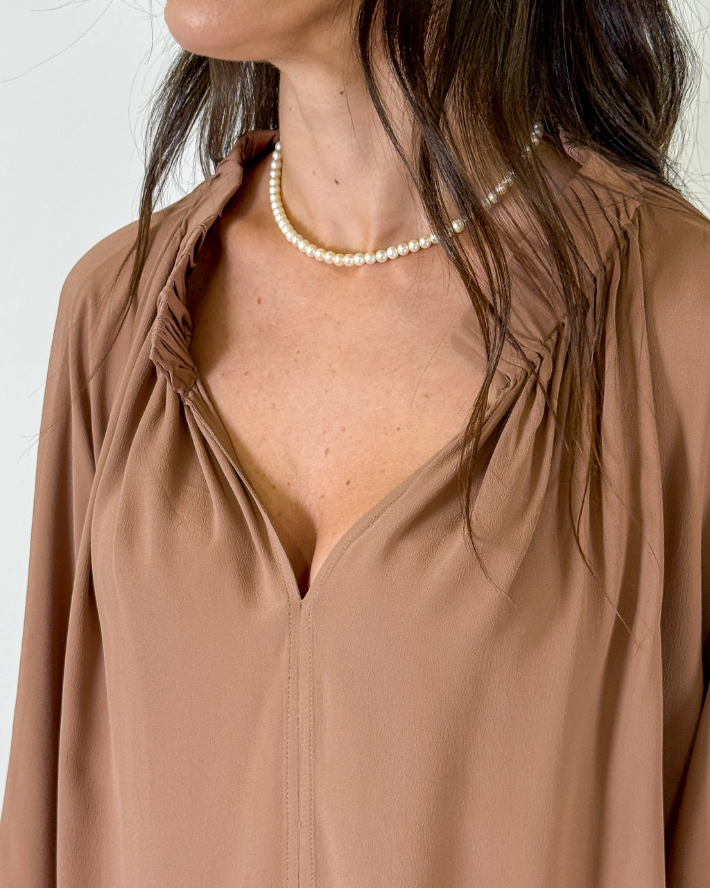 Blusa Fluida con Scollo Drappeggiato - Rosa antico | MeiMeiJ