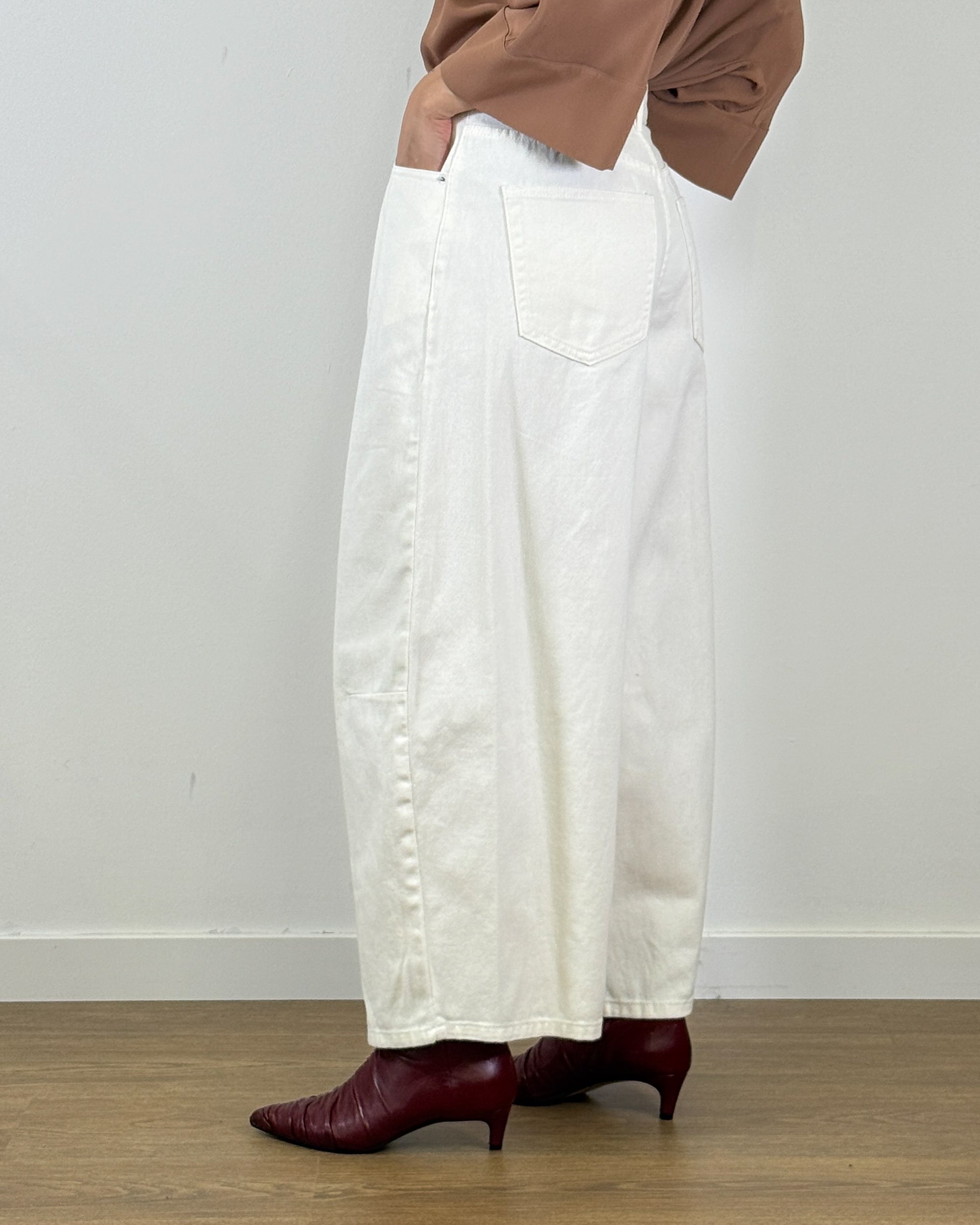Jeans Balloon con Pince - Bianco Panna