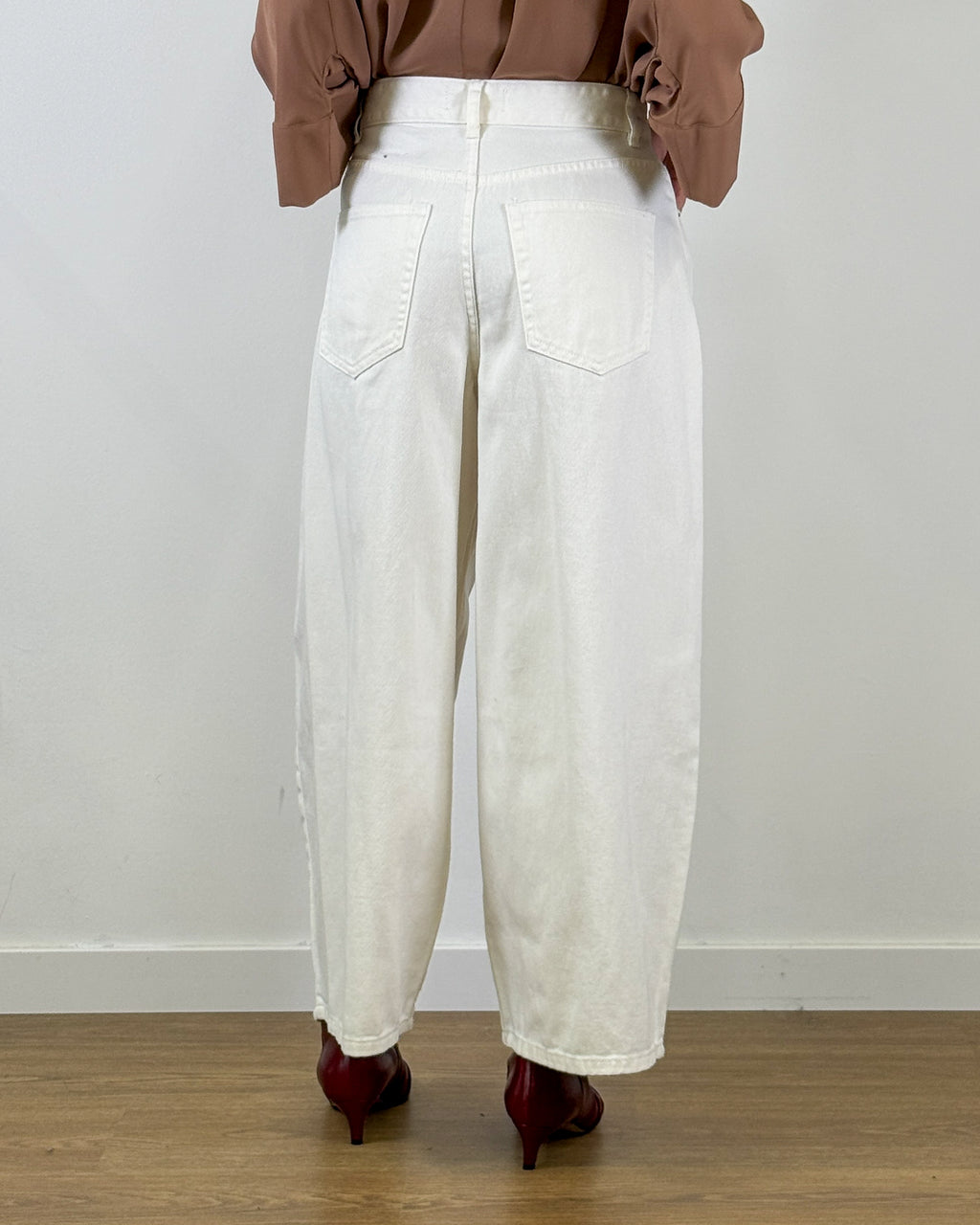 Jeans Balloon con Pince - Bianco Panna