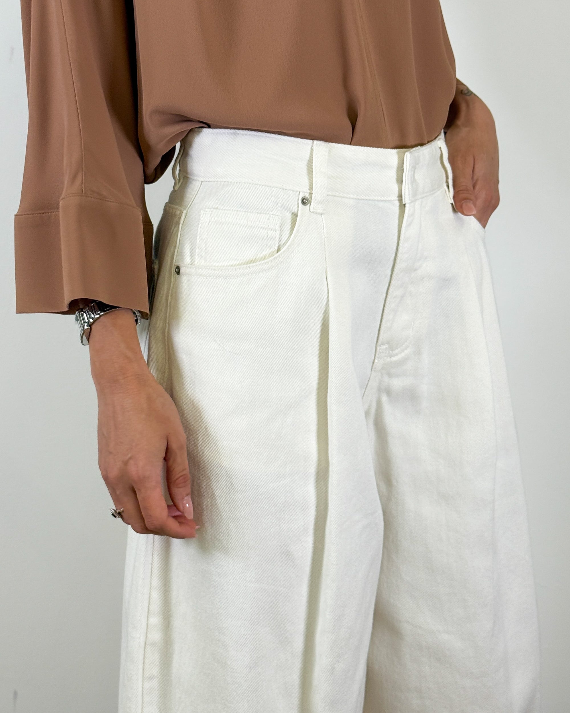 Jeans Balloon con Pince - Bianco Panna
