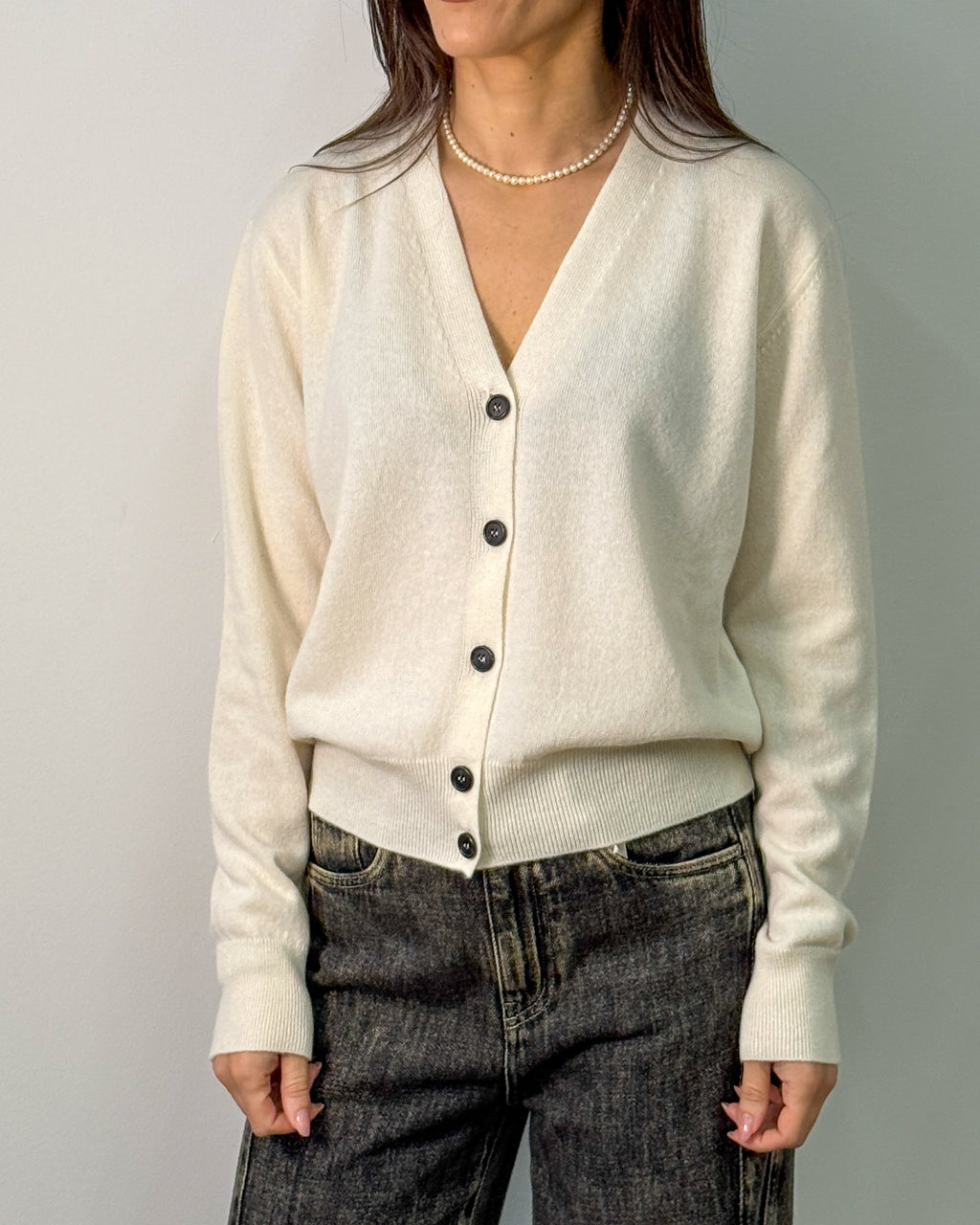 Cardigan in Lana Vergine e Cashmere con Sciarpa - Bianco Sugar