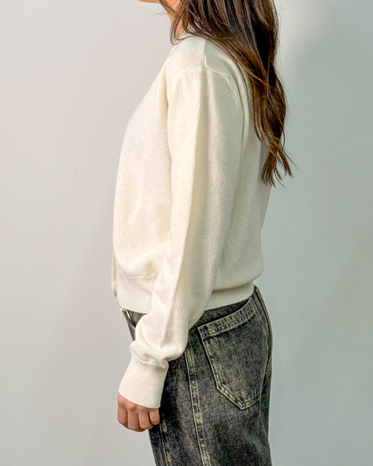 Cardigan in Lana Vergine e Cashmere con Sciarpa - Bianco Sugar
