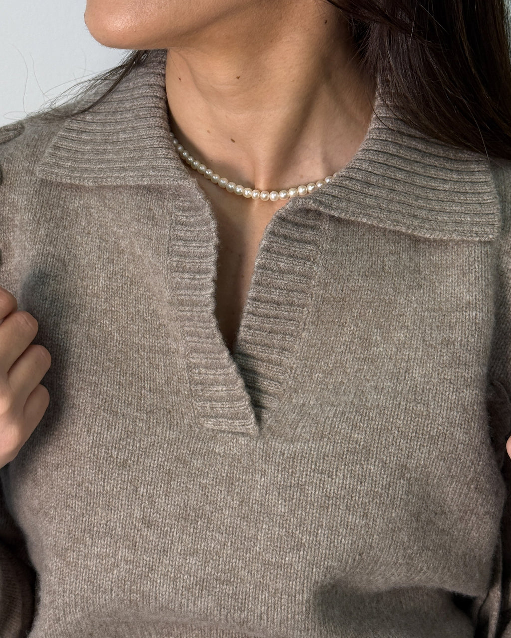 Polo in Maglia di Pura Lana con Intreccio sulle Spalle - Oatmeal