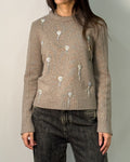 Maglia Girocollo in Pura Lana con Ricami Strass - Oatmeal