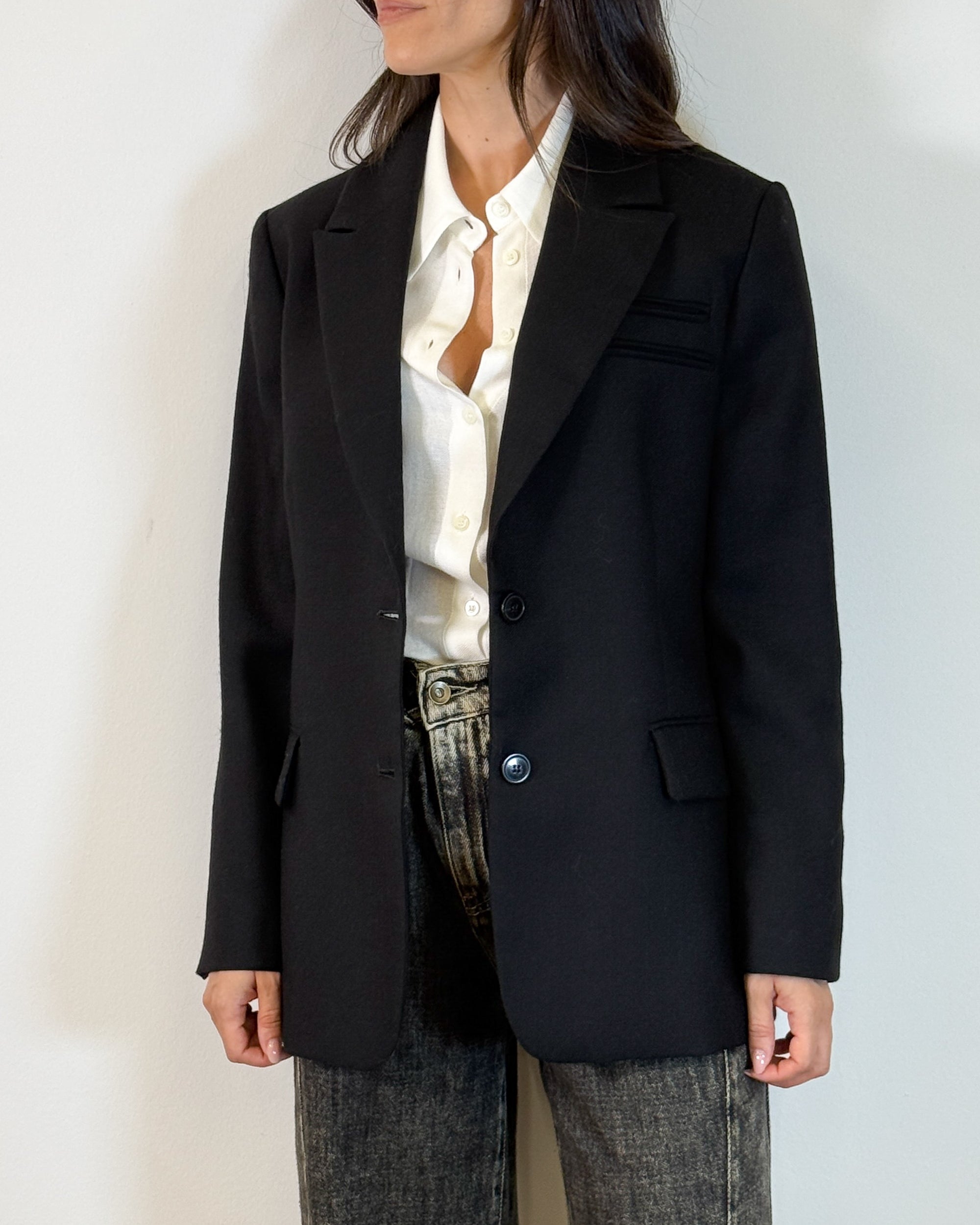 Blazer Sartoriale Monopetto in Pura Lana - Nero | Hanami D'Or