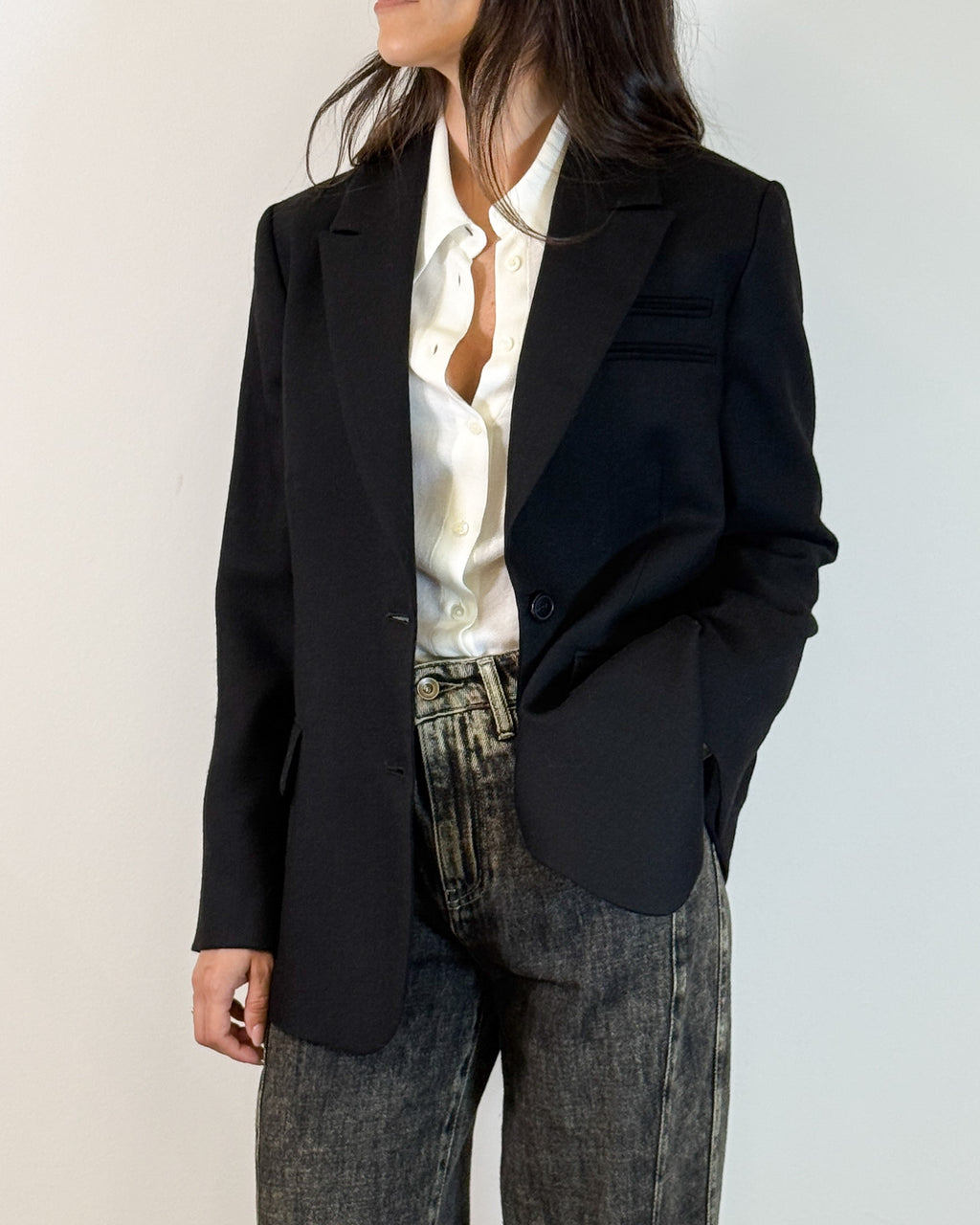 Blazer Sartoriale Monopetto in Pura Lana - Nero | Hanami D'Or