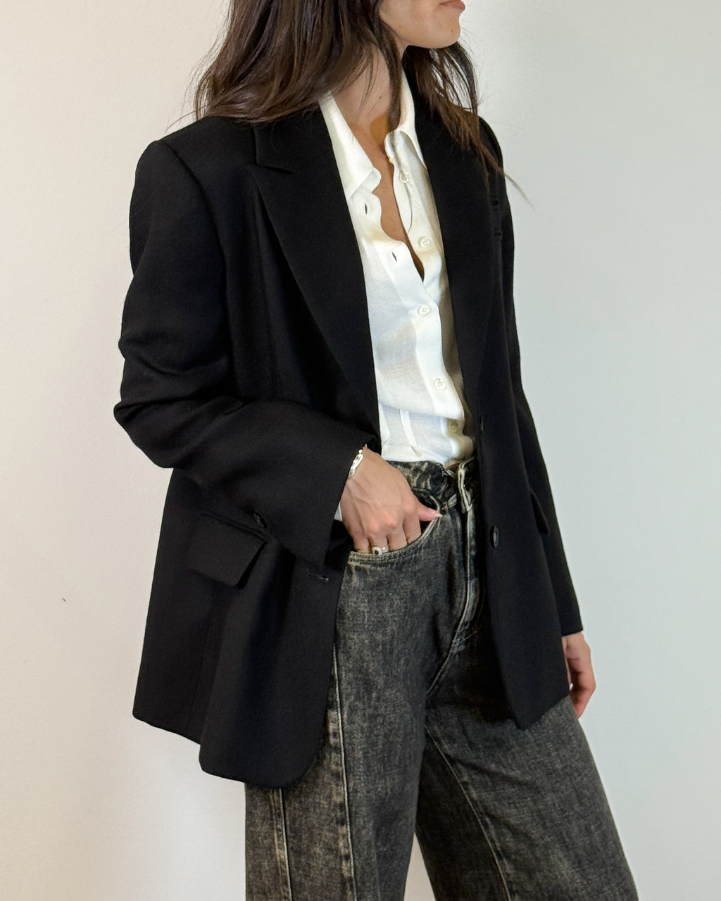 Blazer Sartoriale Monopetto in Pura Lana - Nero | Hanami D'Or
