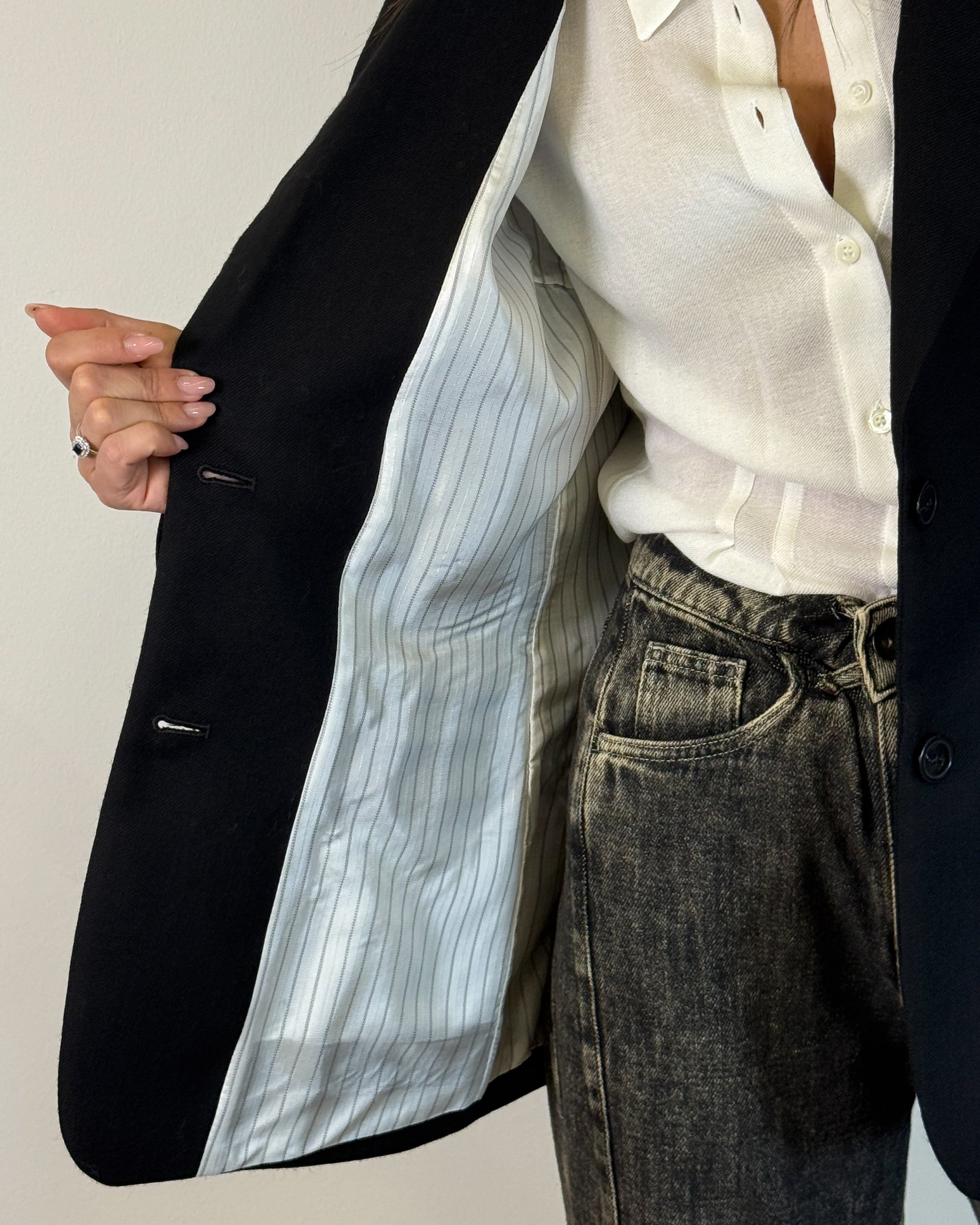 Blazer Sartoriale Monopetto in Pura Lana - Nero | Hanami D'Or