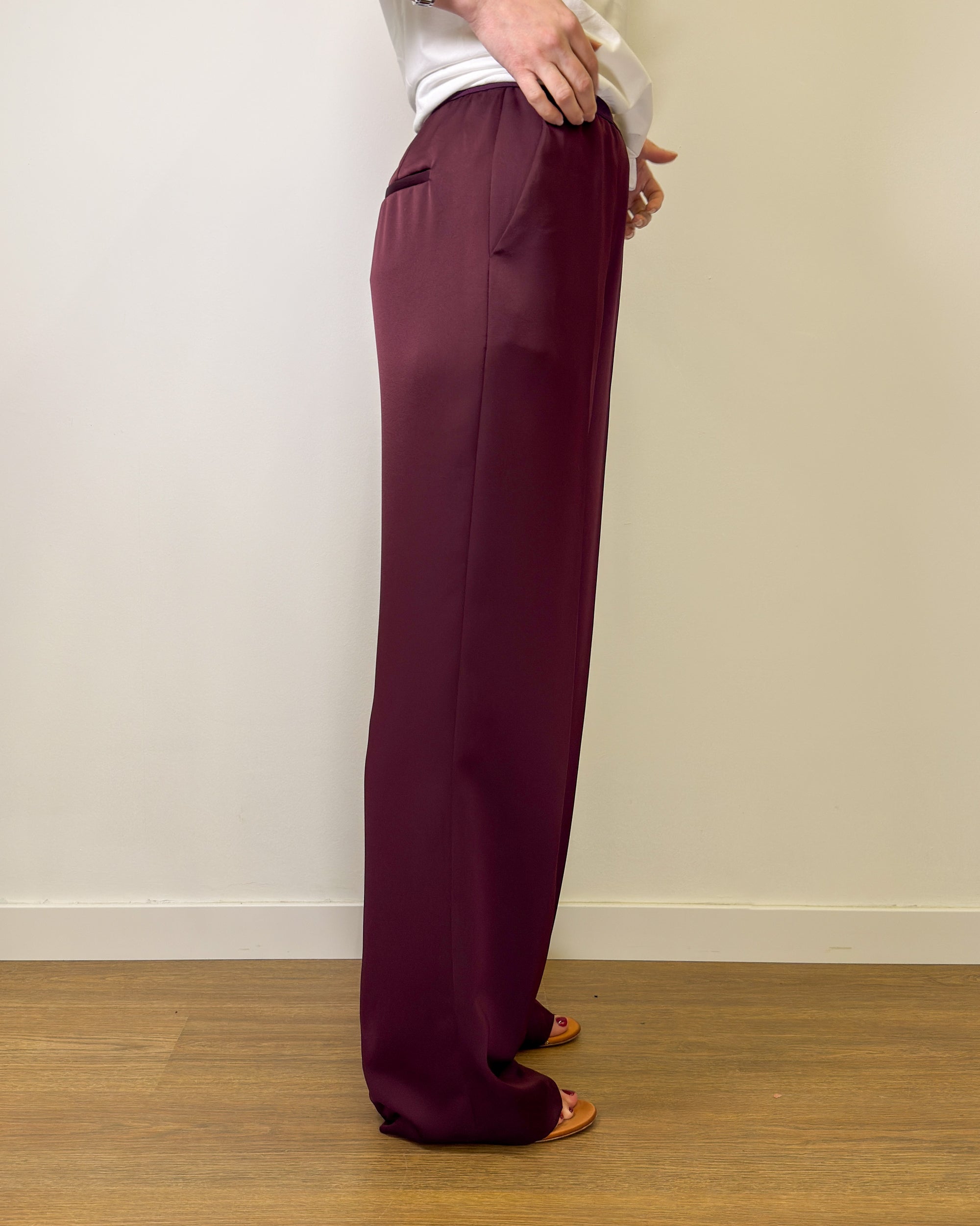 Pantalone Palazzo Fluido con Elastico in Vita - Bordeaux