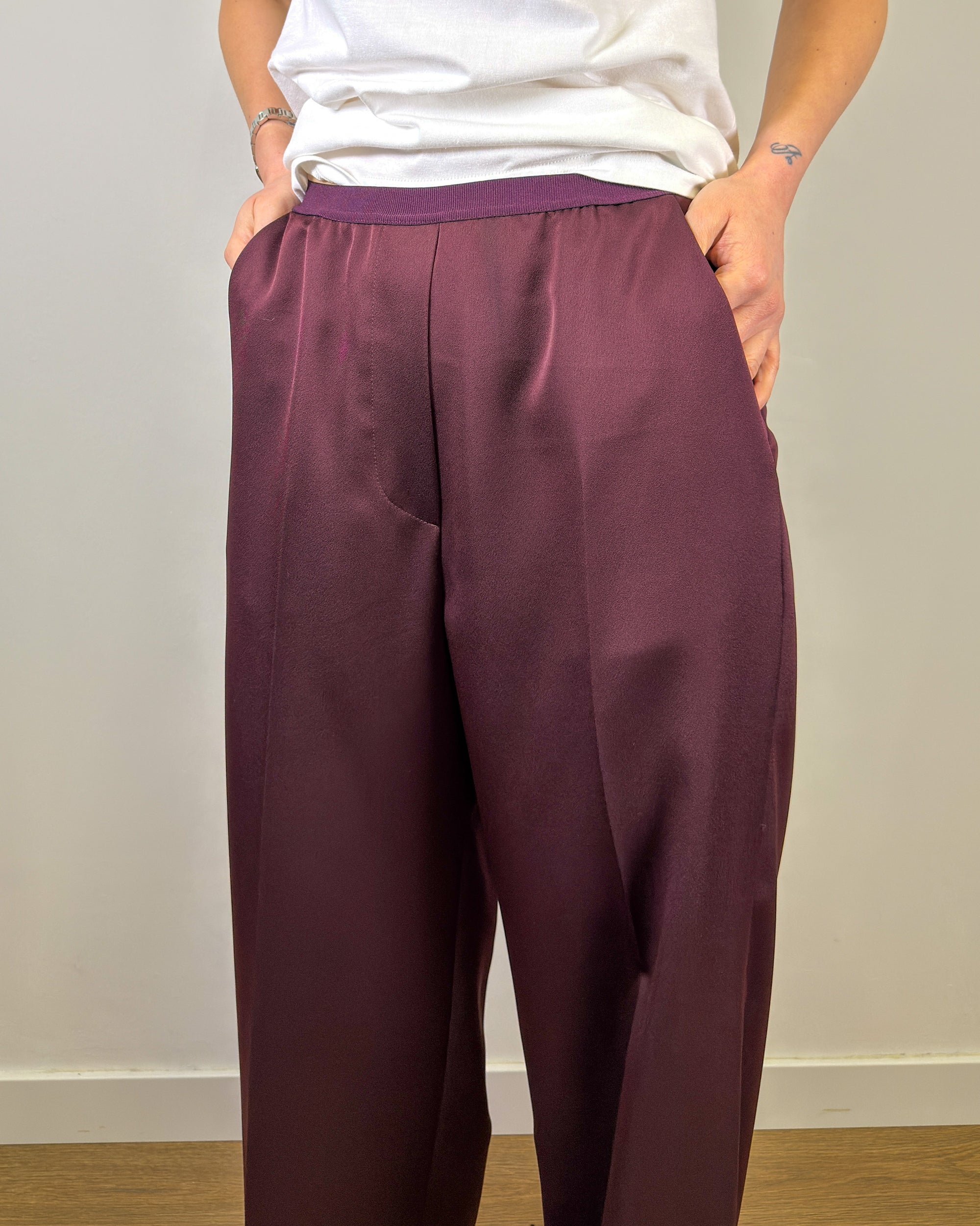 Pantalone Palazzo Fluido con Elastico in Vita - Bordeaux