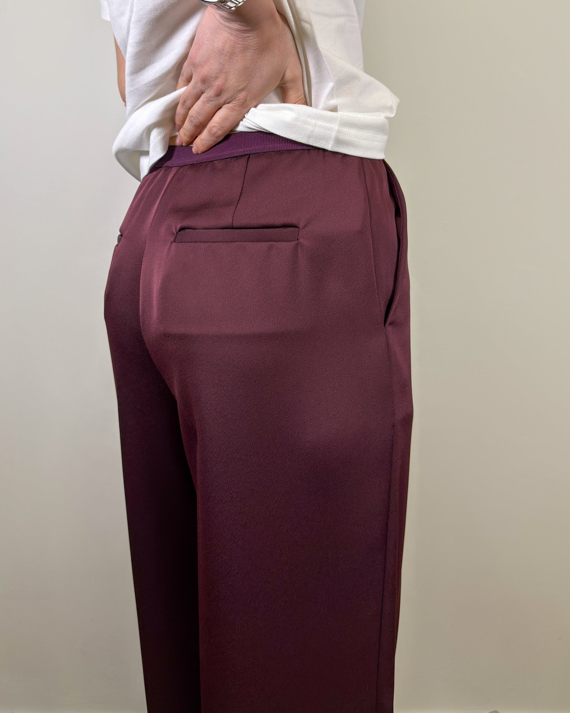 Pantalone Palazzo Fluido con Elastico in Vita - Bordeaux