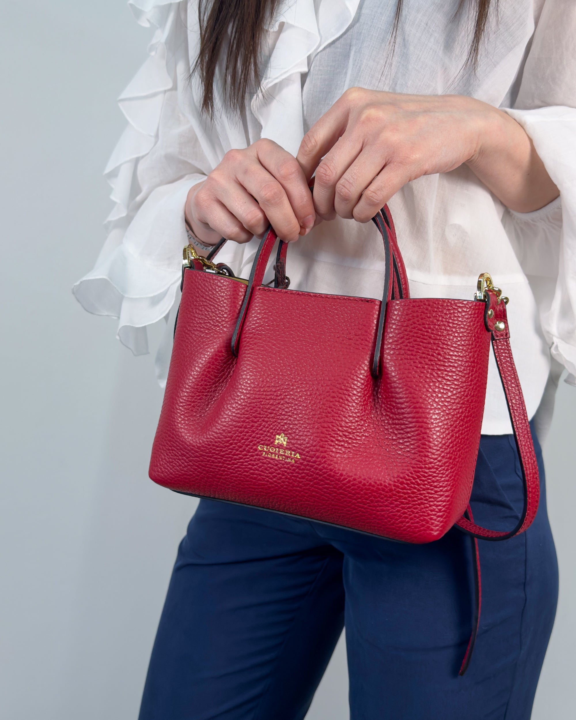 Borsa Candy Mini Tote Bag in Pelle Pieno Fiore - Cherry - Gold Boutique