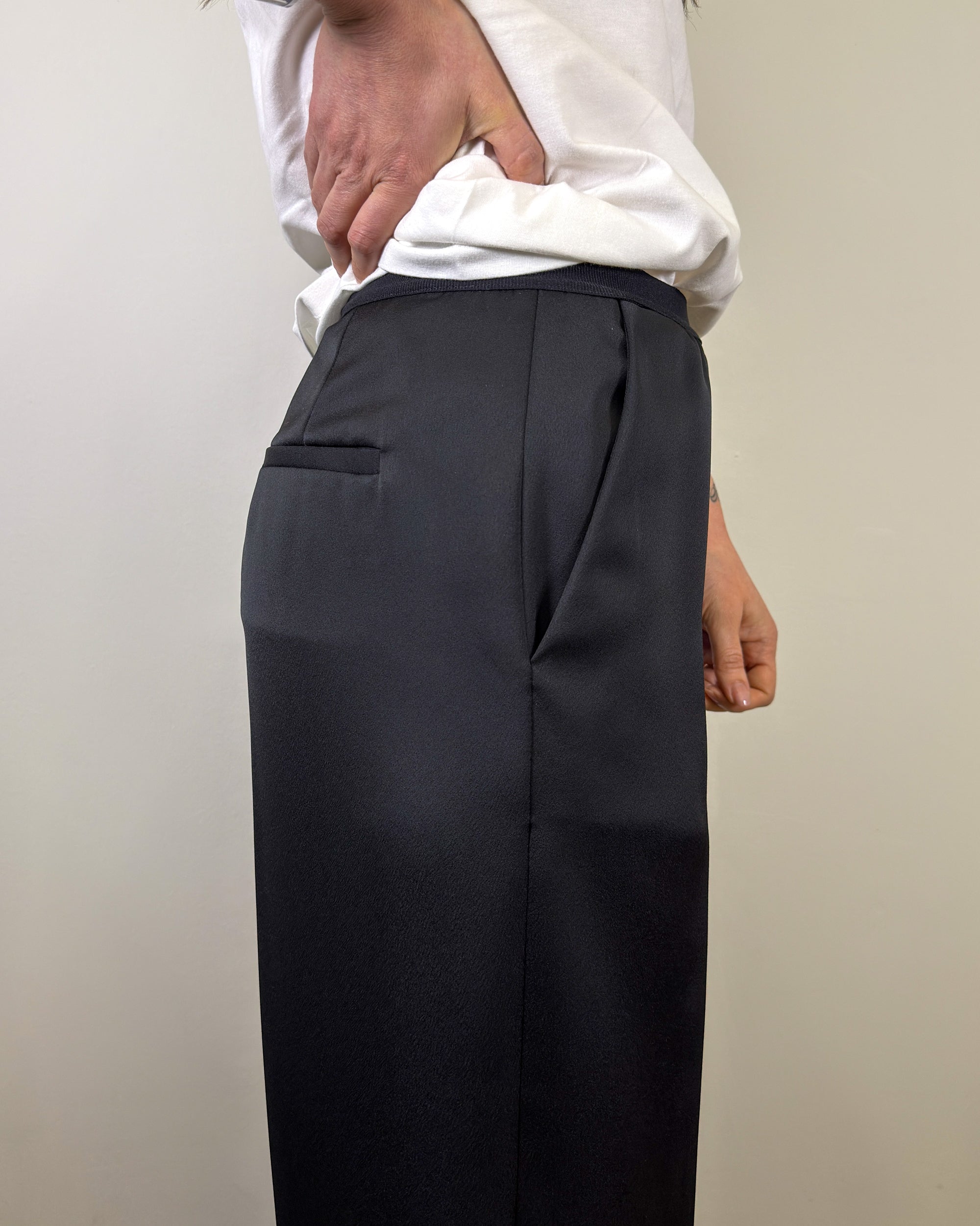 Pantalone Palazzo Fluido con Elastico in Vita - Nero