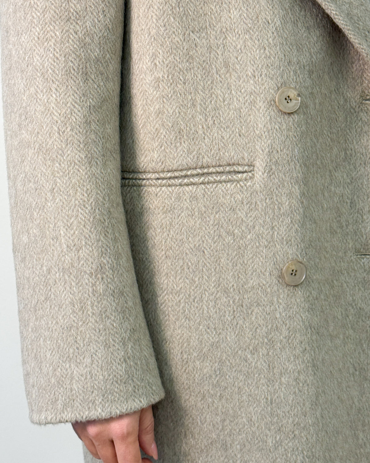 Cappotto Lungo Doppiopetto in Lana e Alpaca con Collo in Ecopelliccia - Oatmeal