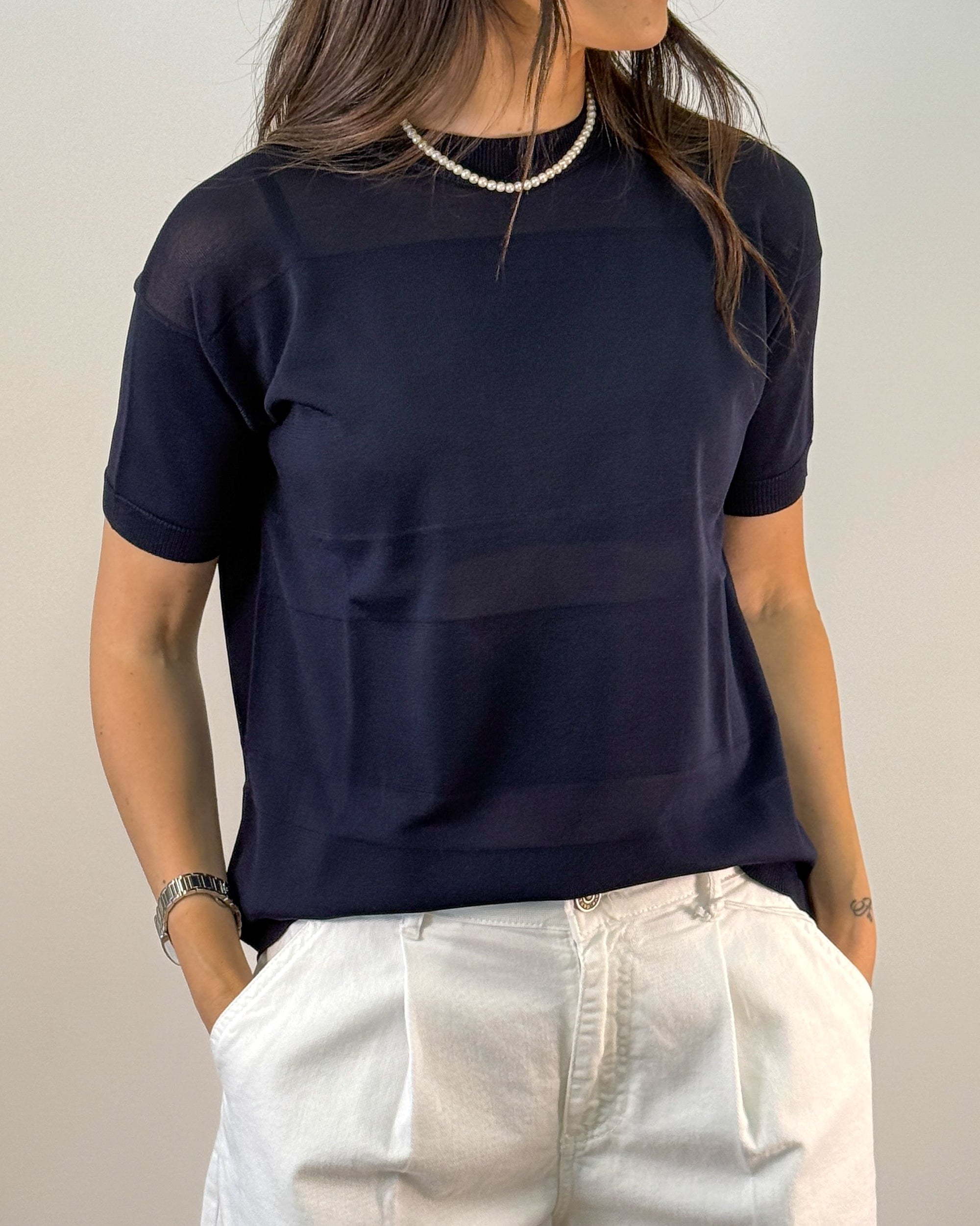 Maglia con Trasparenze a Righe - Blu