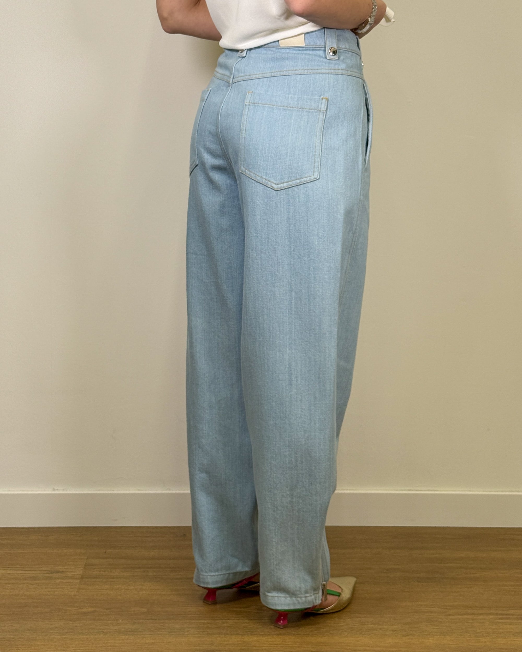 Jeans in Denim con Zip sul Fondo - Steel Blue