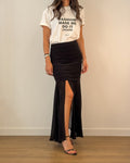Gonna Lunga in Viscosa a Fasce con Spacco - Nero | ISABELLE BLANCHE PARIS